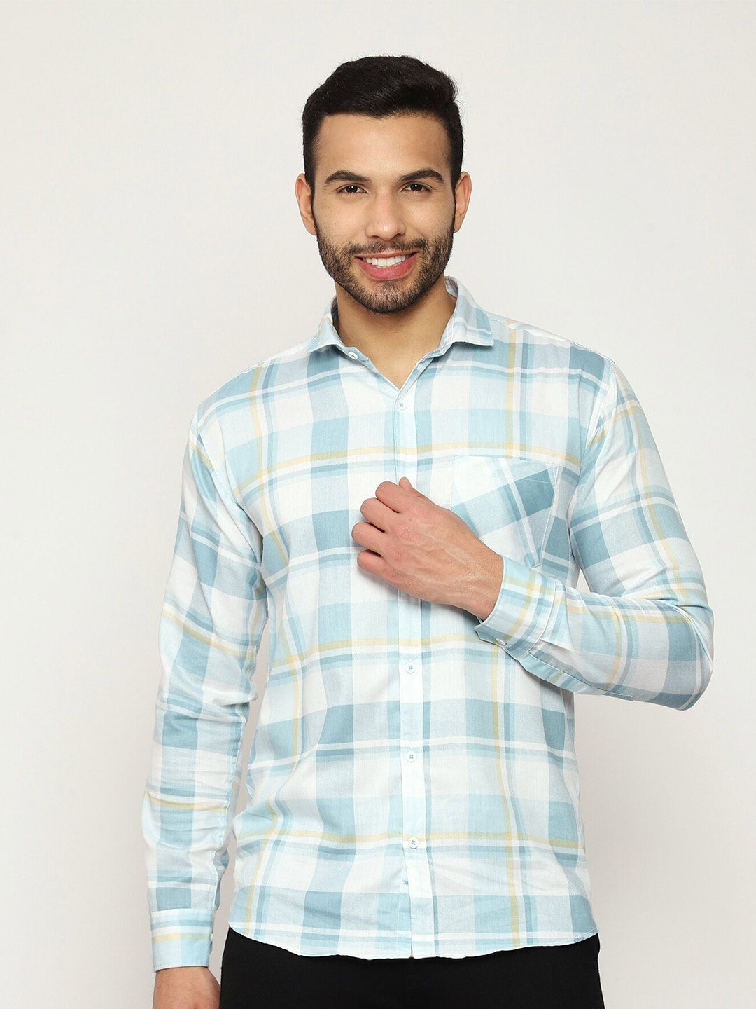 

MISCHIEF MONKEY Classic Tartan Checked Pure Cotton Casual Shirt, Blue