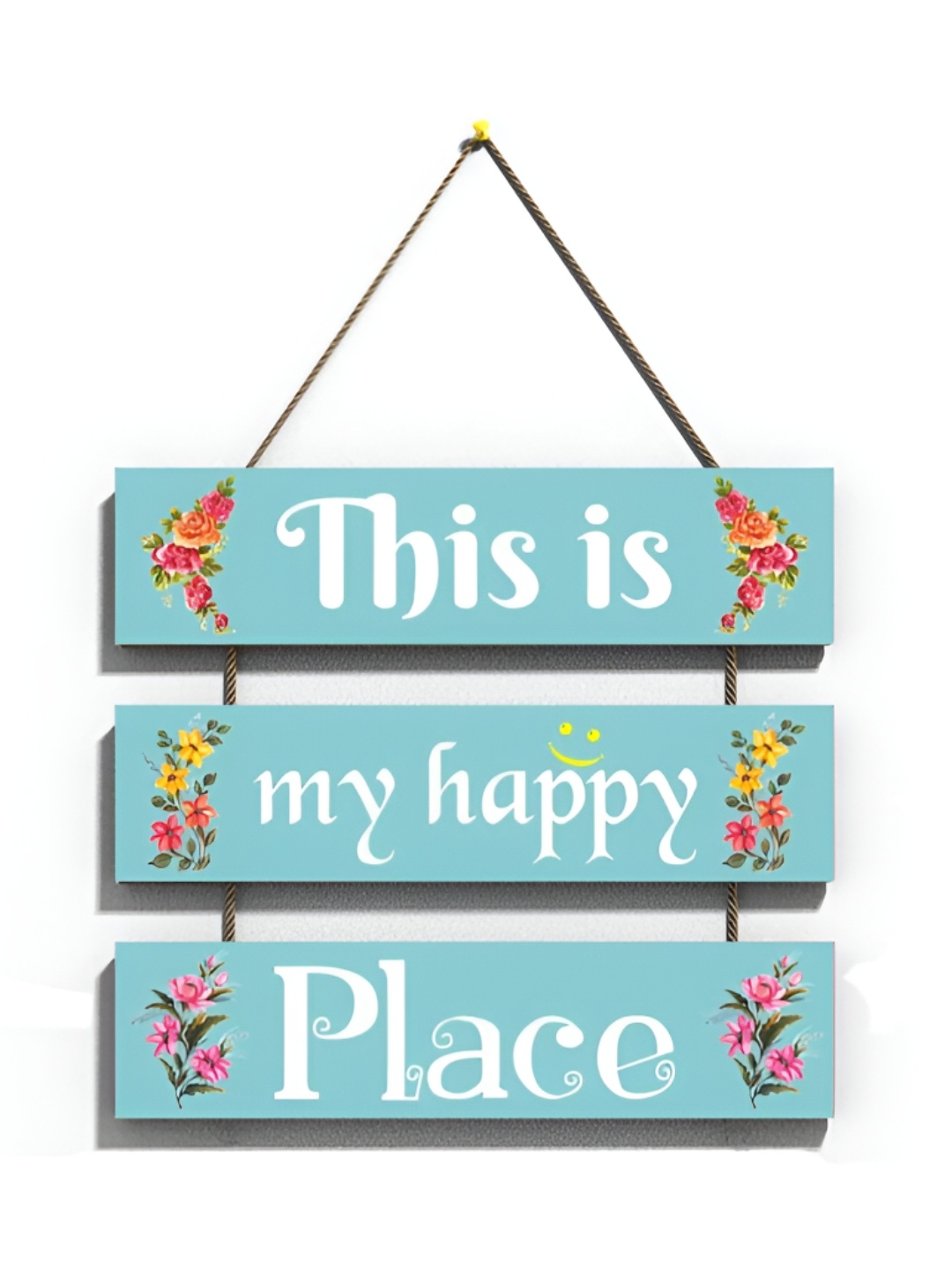 

CVANU Blue & White This Is My Happy Place Wooden Hanging Wall Decor