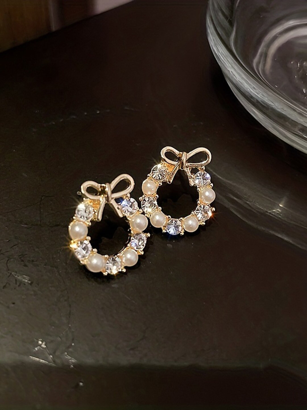 

VAGHBHATT Gold-Plated Rhinestone-Studded Circular Studs Earrings