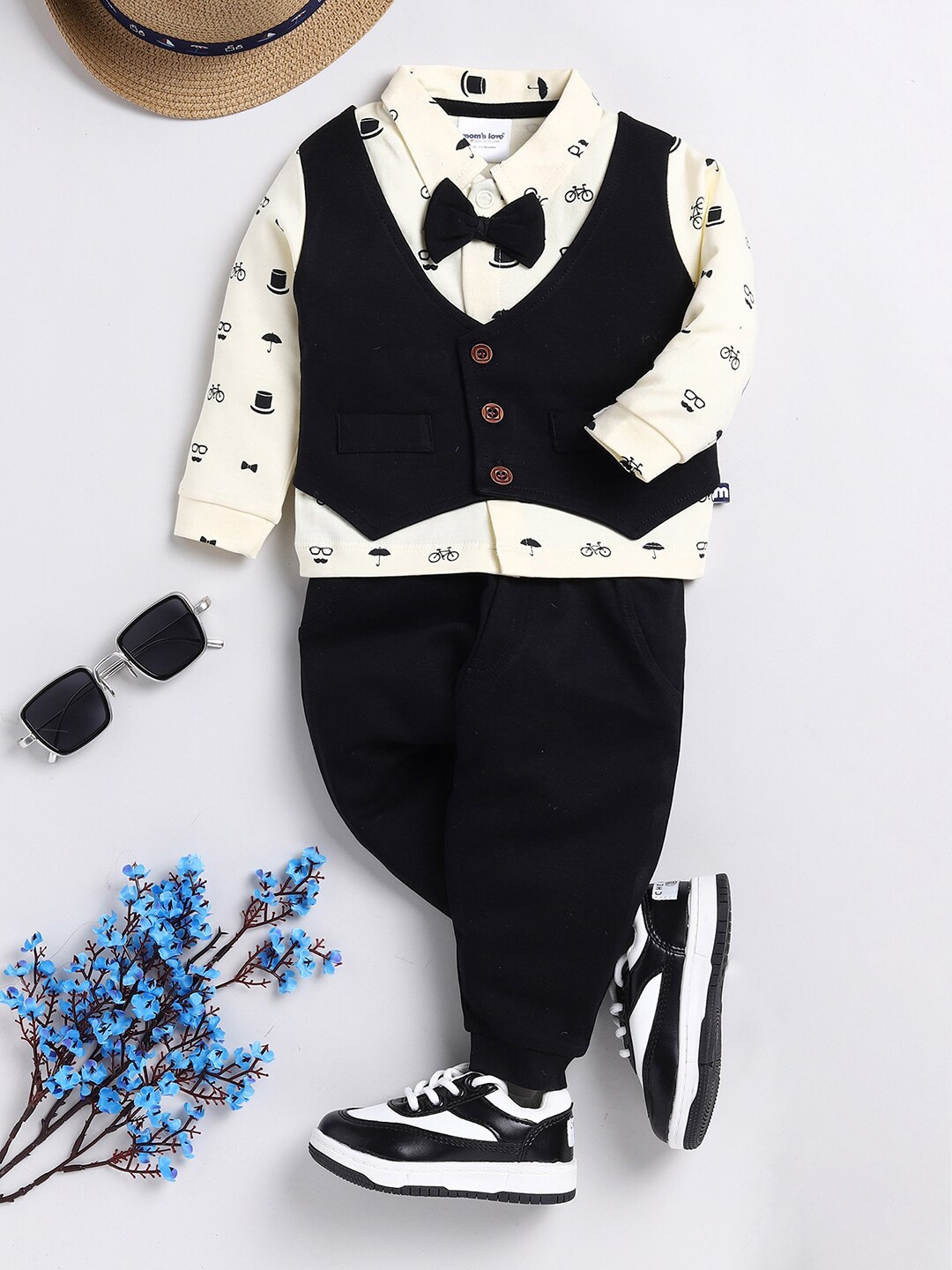 

Moms Love Infant Boys Cotton Single Breasted Three Pieces Suit, Cream