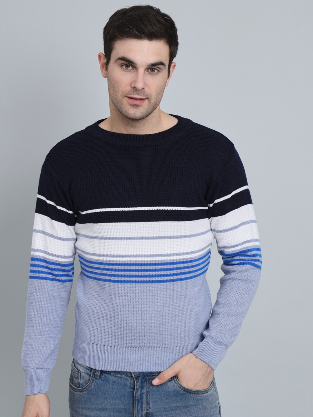 

GAINELL Striped Woolen Pullover Sweater, Blue