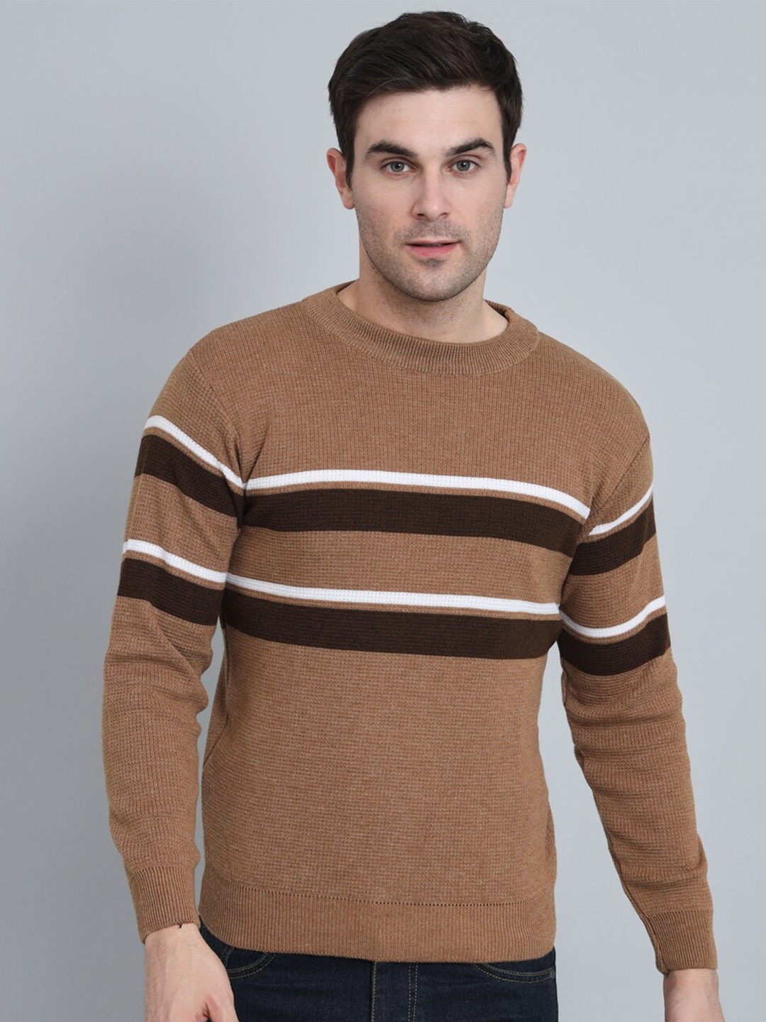 

GAINELL Striped Woolen Pullover Sweater, Brown