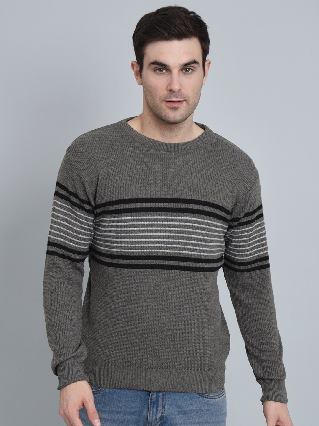 

GAINELL Striped Woolen Pullover Sweater, Grey