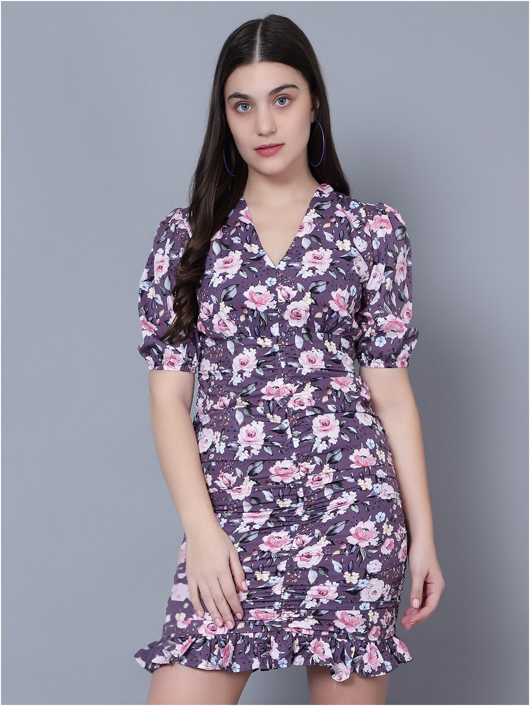 

DIAZ Grey Print Crepe Mini Dress