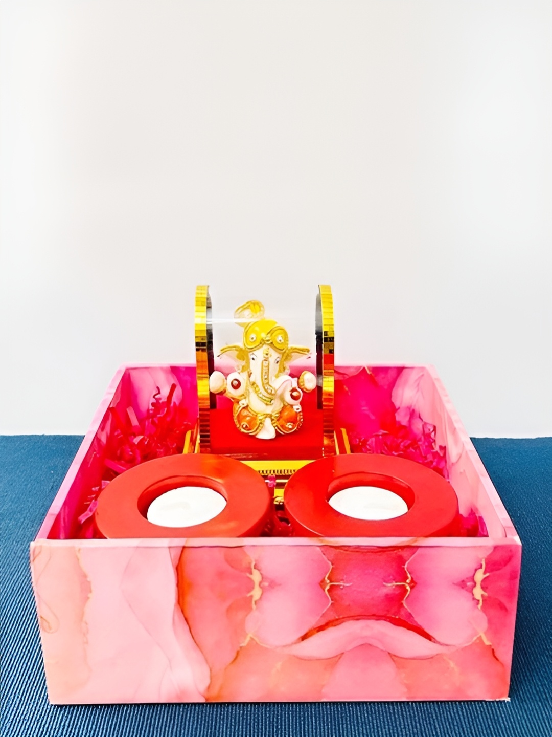 

Frizka Yellow & White Ganpati Idol & Tea light Candle Holder Set