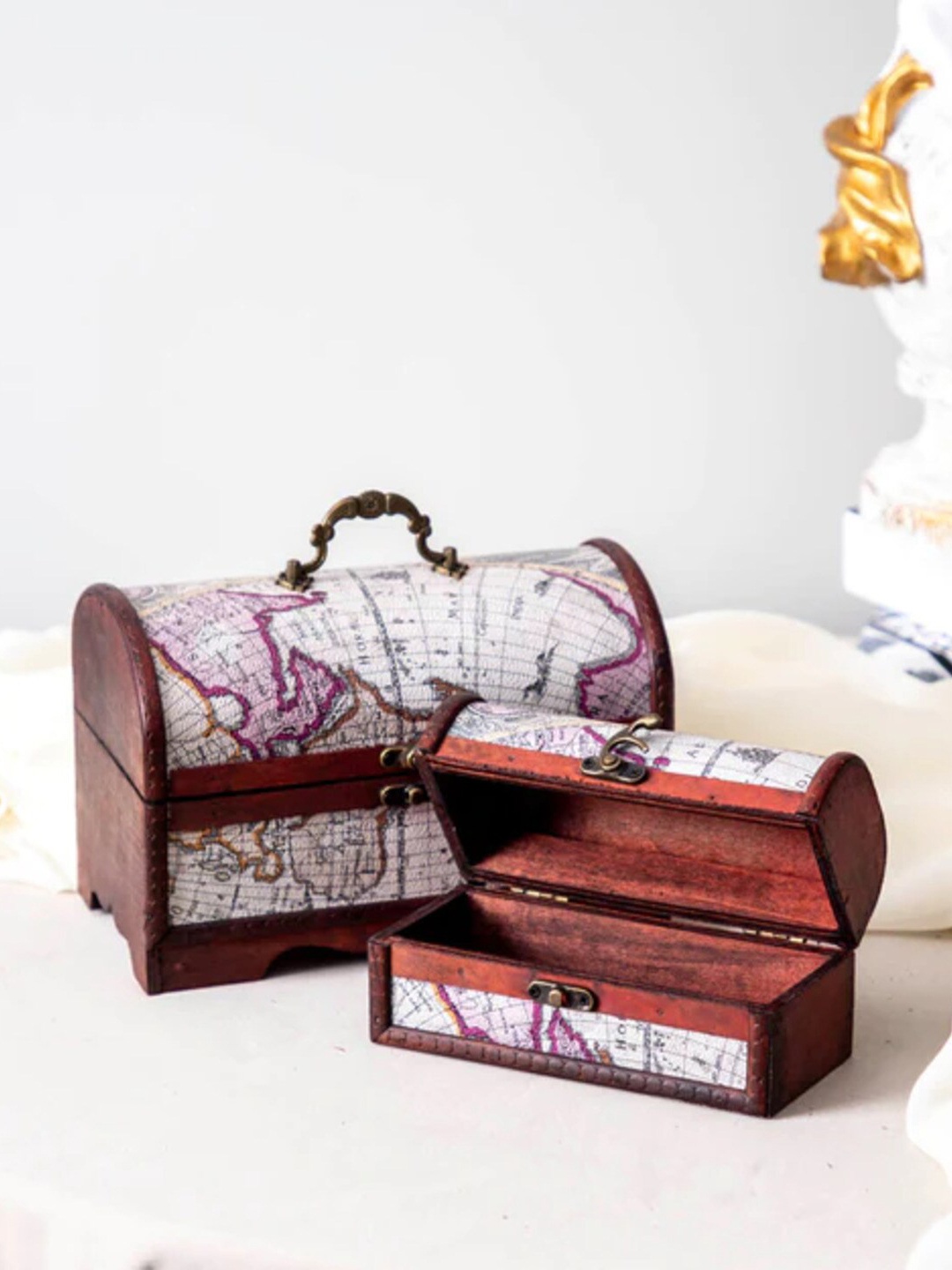 

THEDECORKART Brown & White 2 Pieces Wooden Jewellery Organisers
