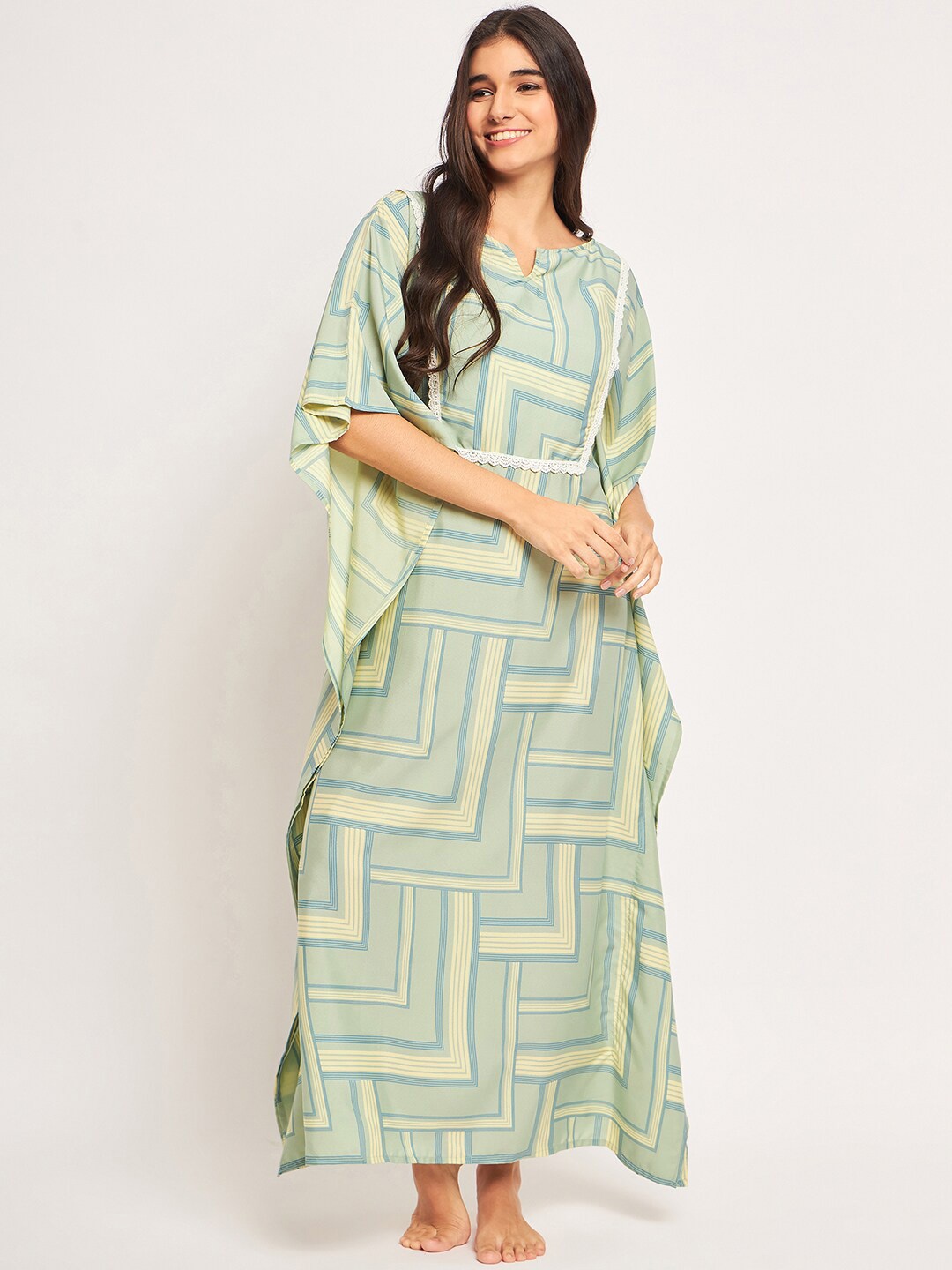 

The Kaftan Company Printed Kaftan Maxi Nightdress, Green