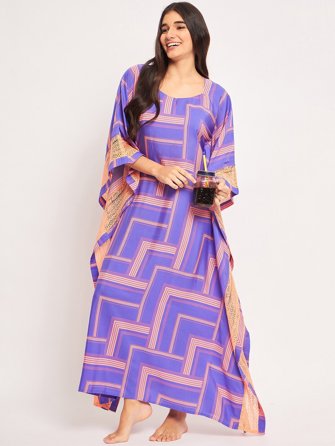 

The Kaftan Company Printed Kaftan Maxi Nightdress, Blue