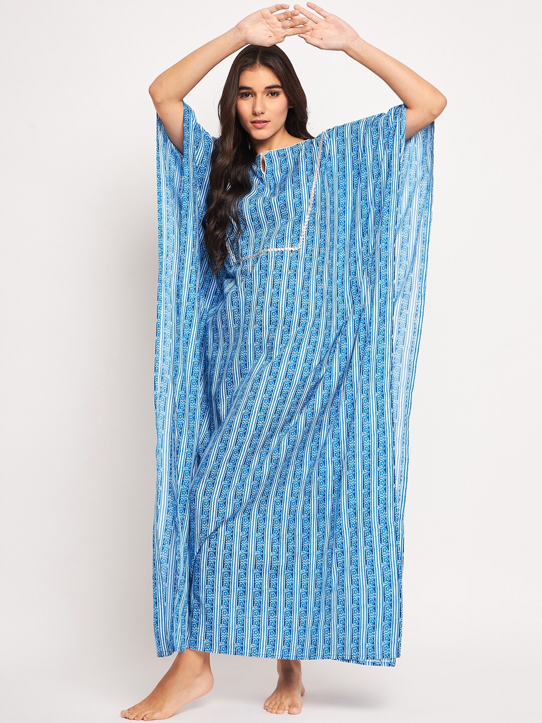 

The Kaftan Company Printed Cotton Kaftan Maxi Nightdress, Blue