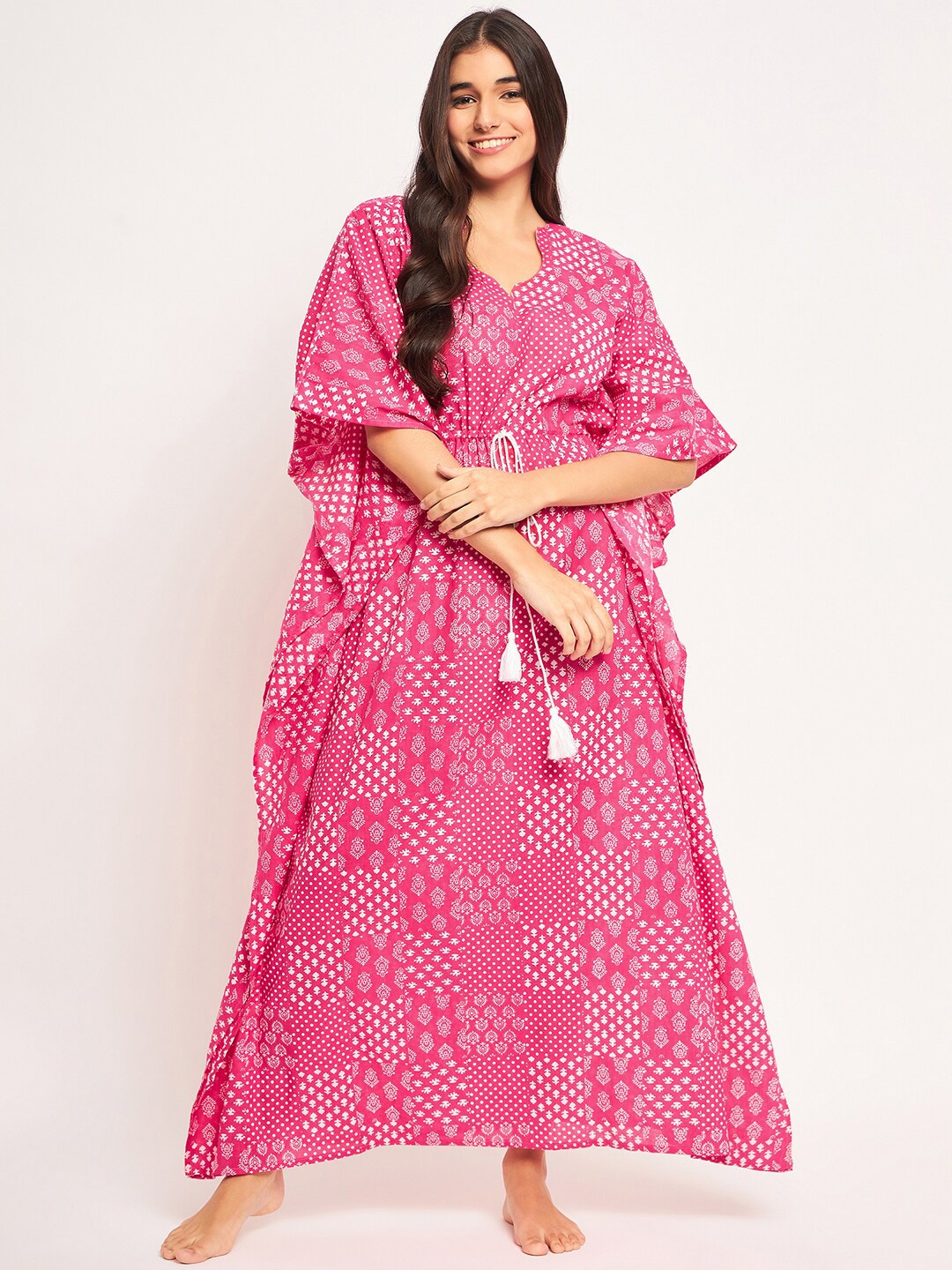 

The Kaftan Company Printed Kaftan Cotton Maxi Nightdress, Pink