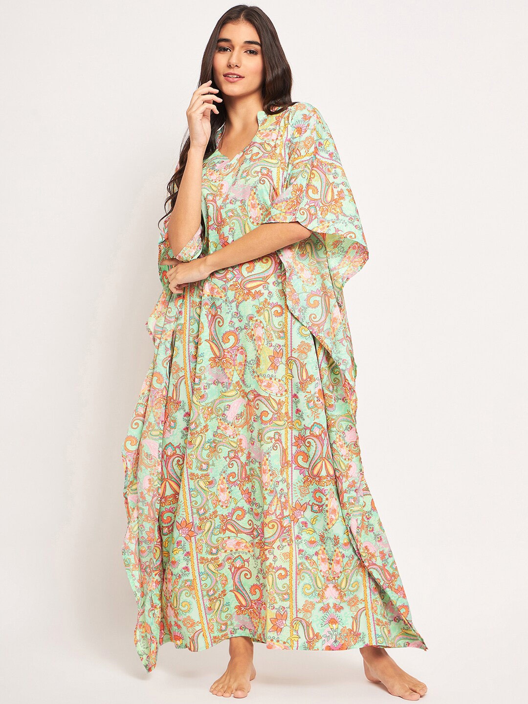 

The Kaftan Company Printed Kaftan Maxi Nightdress, Sea green