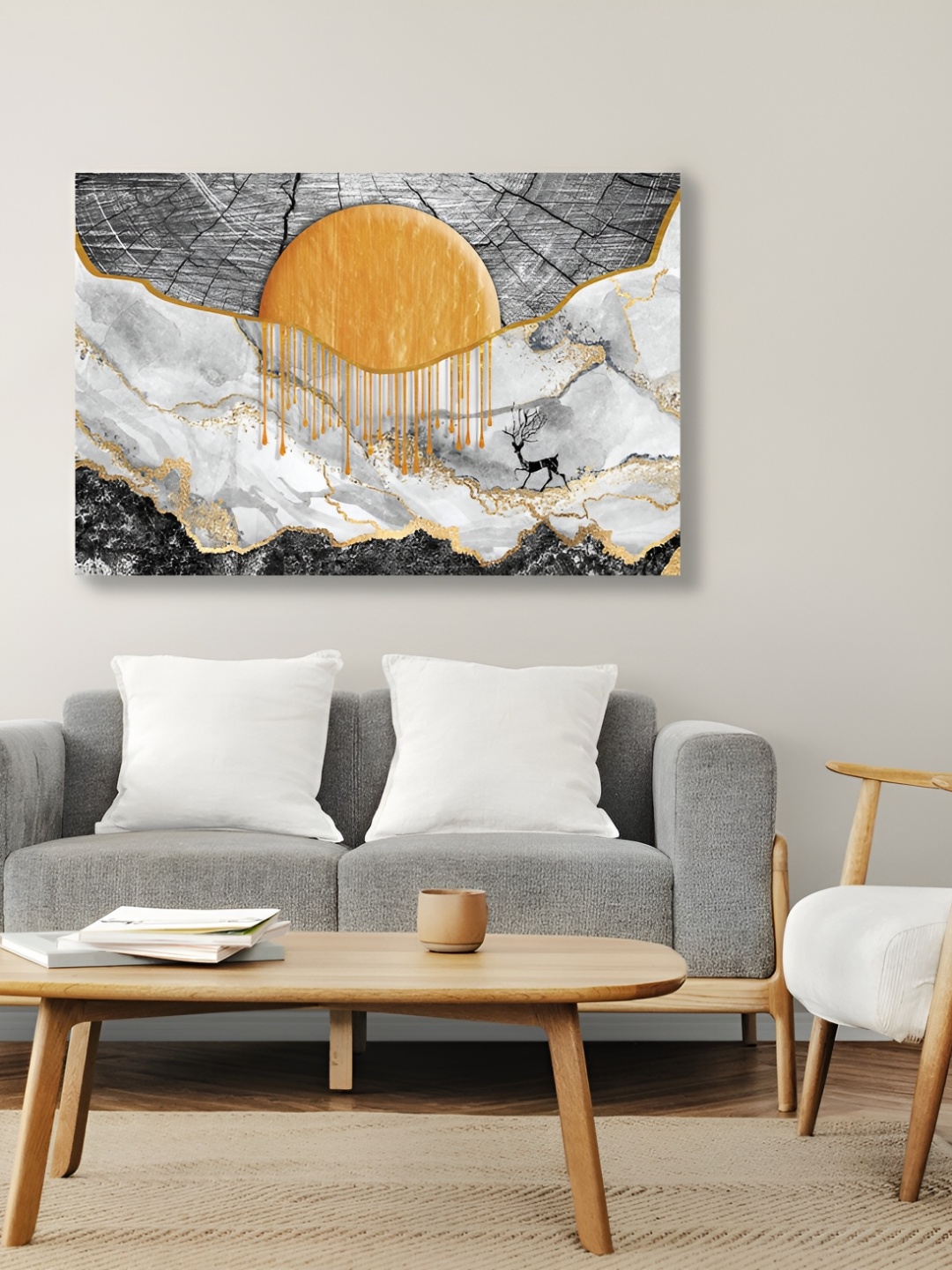 

CVANU Grey & Orange Abstract Canvas Painting Wall Art