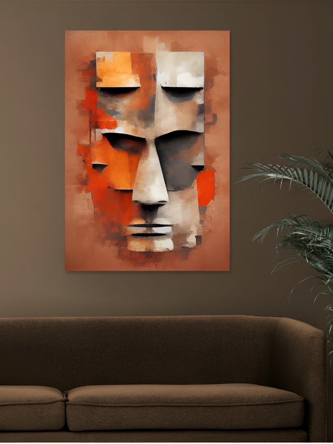 

CVANU Orange & Brown Abstract Canvas Painting Wall Art