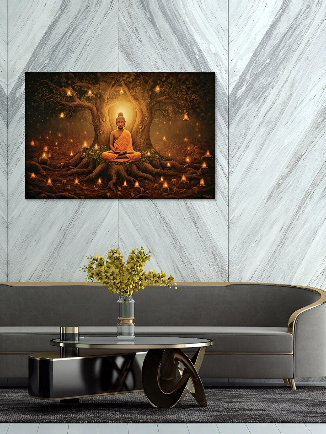 

CVANU Brown & Yellow Religious Rectangle Canvas Wall Art Painting