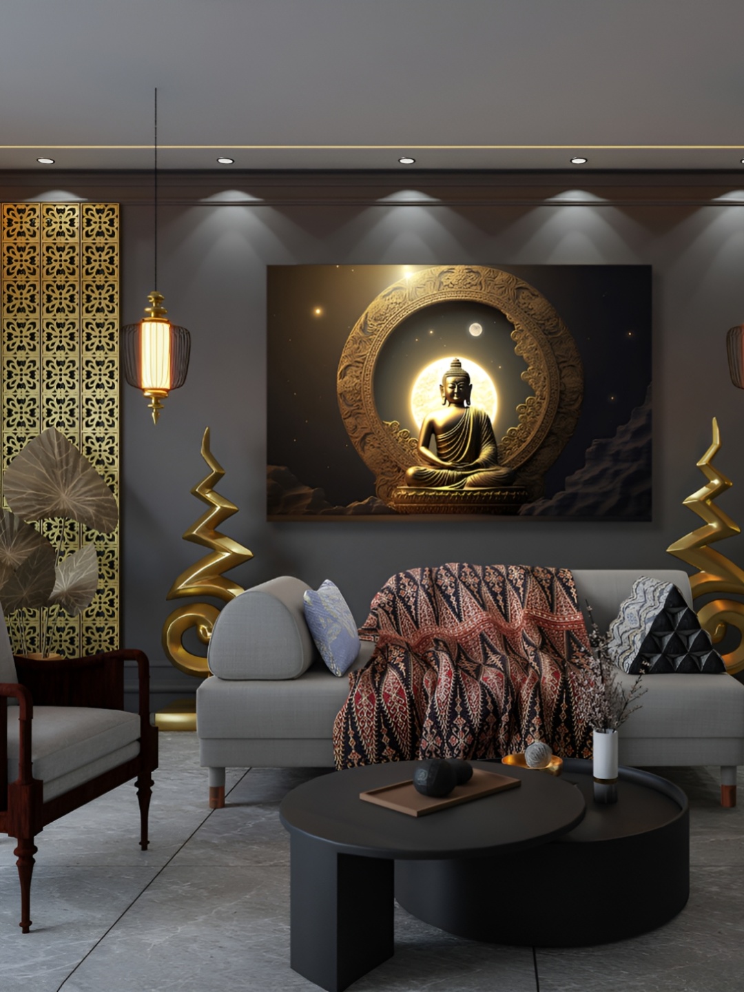 

CVANU Bronze & White Canvas Painting Wall Art