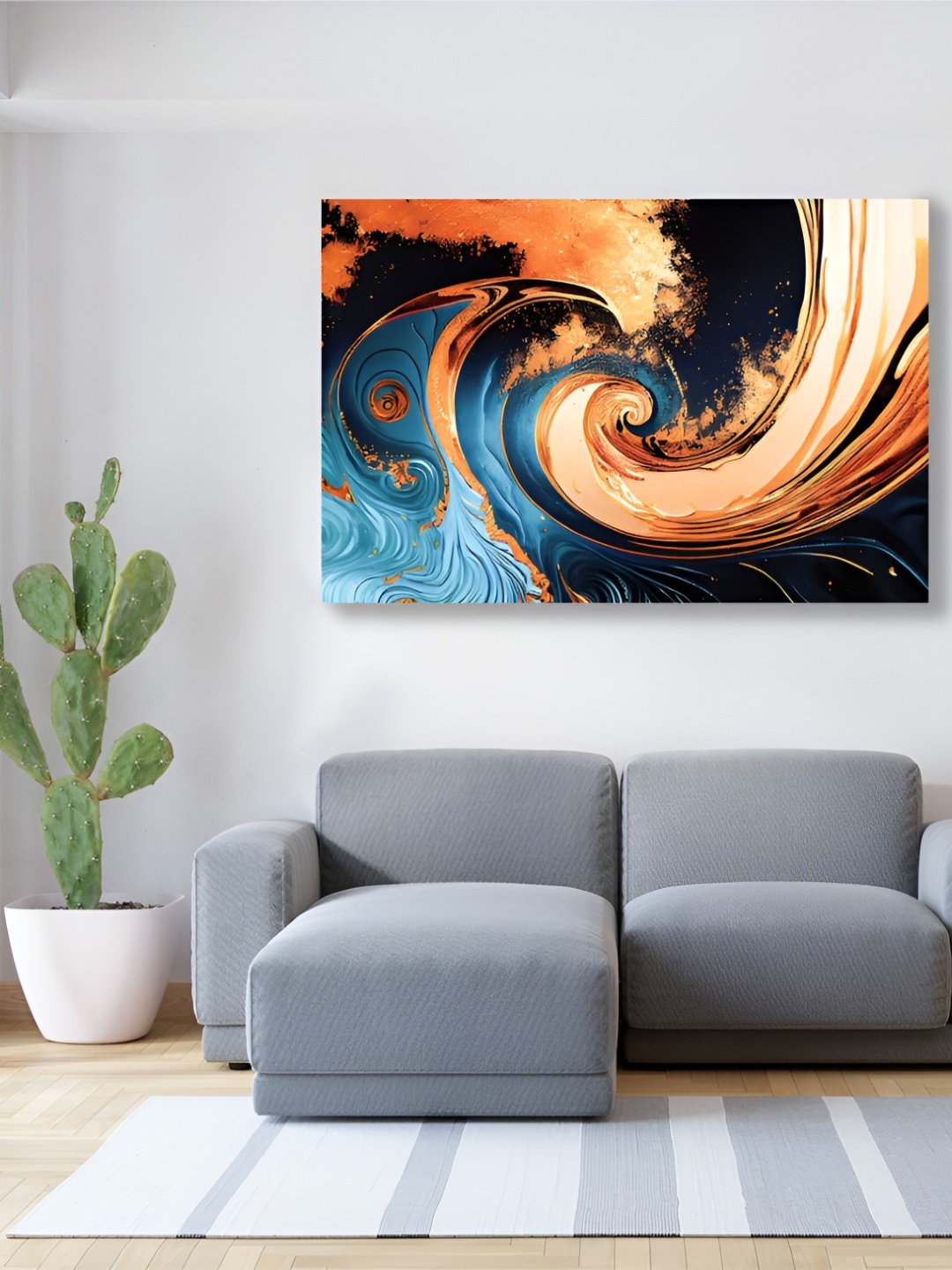 

CVANU Orange & Blue Abstract Canvas Painting Wall Art
