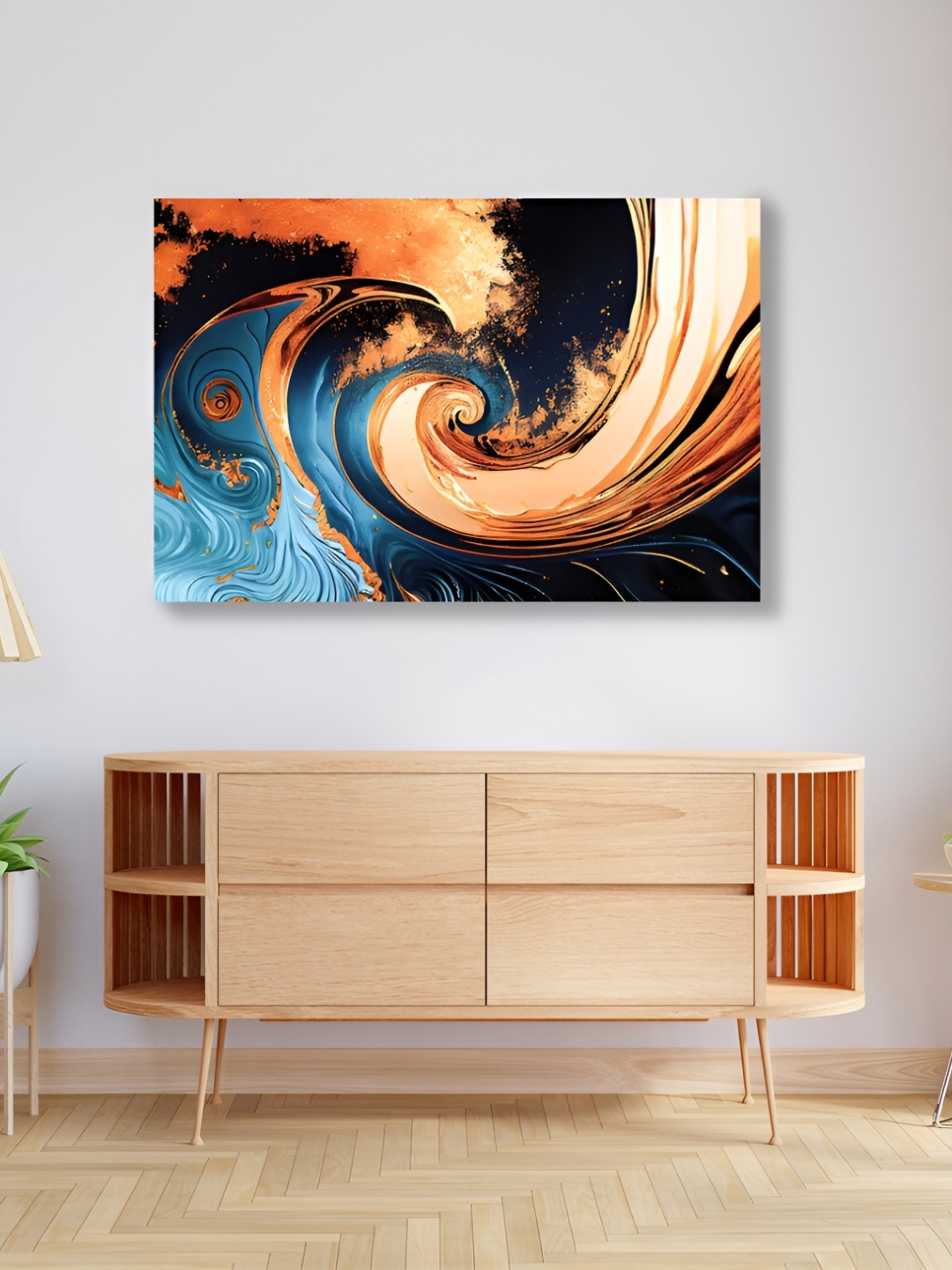 

CVANU Blue & Orange Abstract Canvas Painting Wall Art