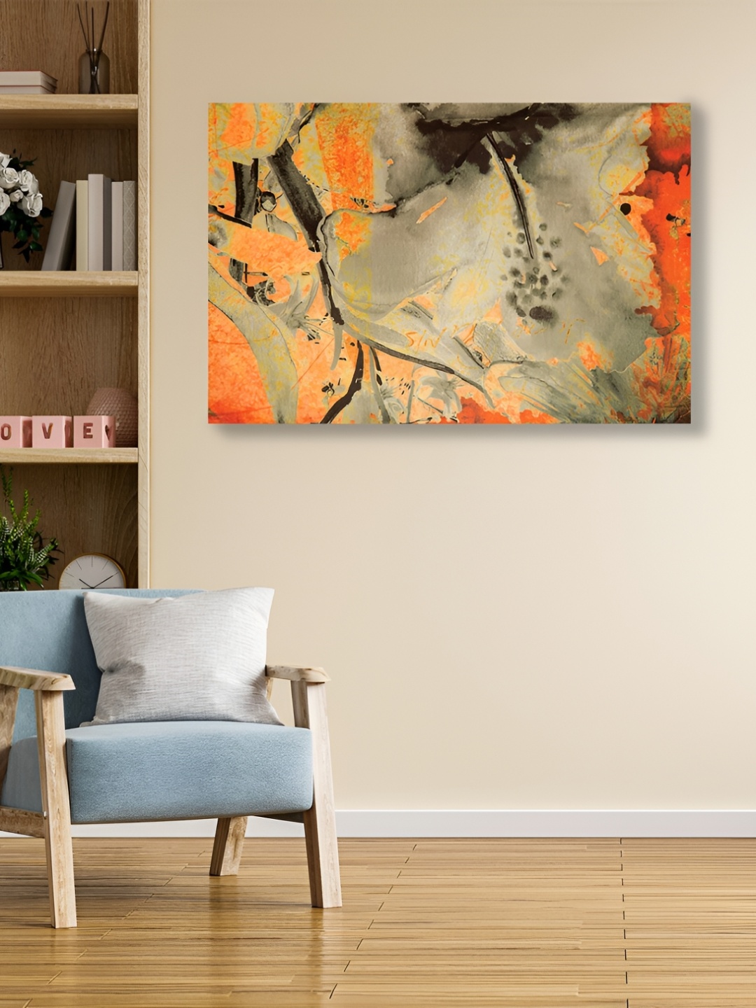 

CVANU Orange & Grey Abstract Canvas Painting Wall Art