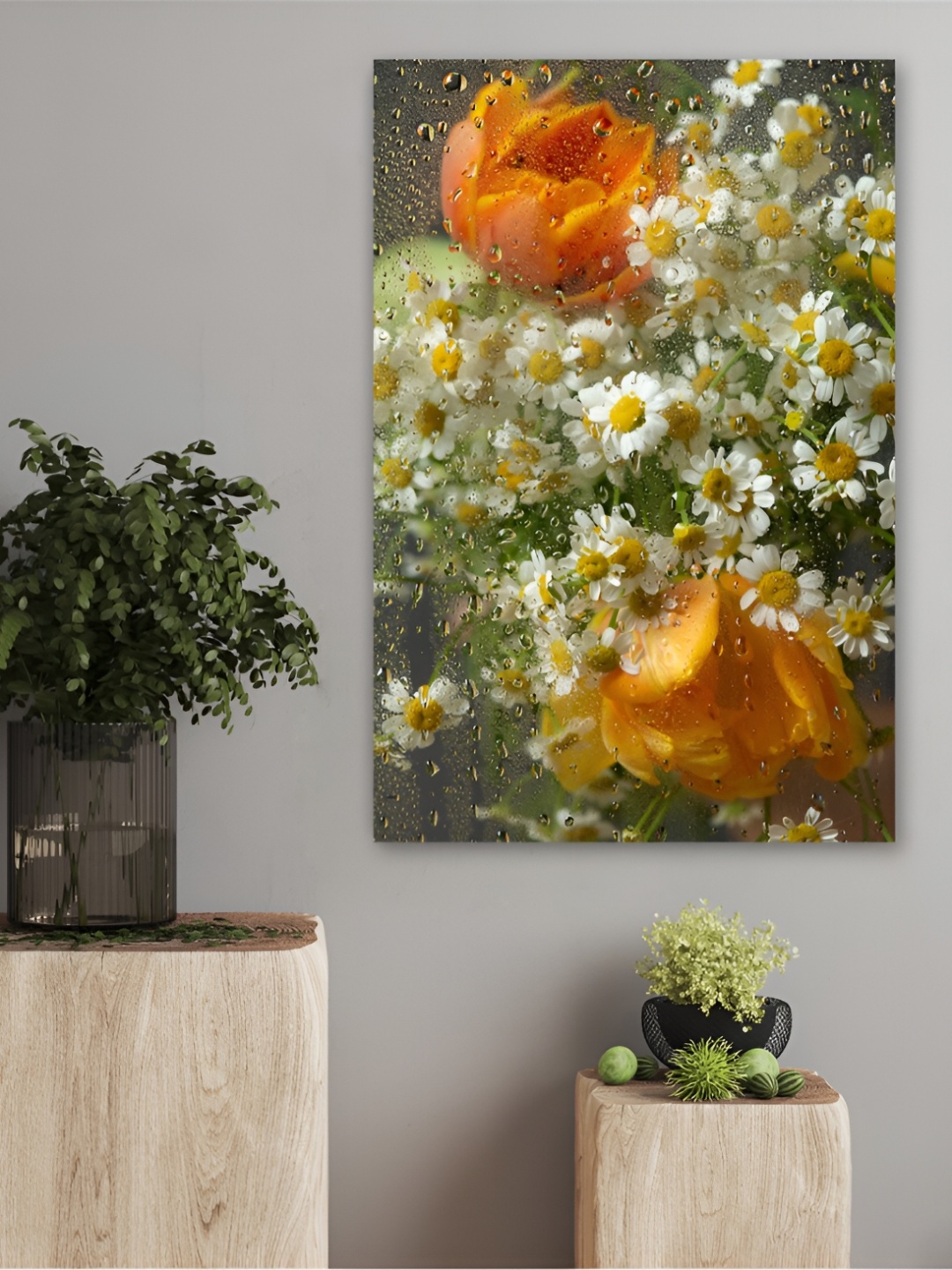 

CVANU White & Yellow Floral Canvas Painting Wall Art