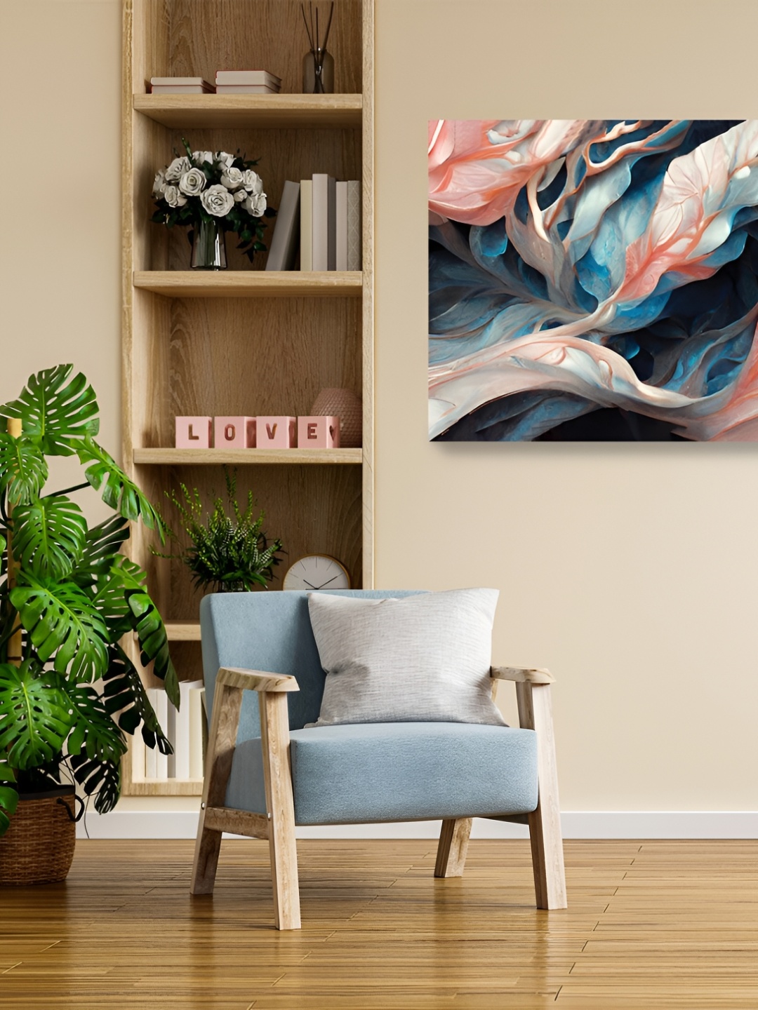 

CVANU Blue & Pink Abstract Canvas Painting Wall Art