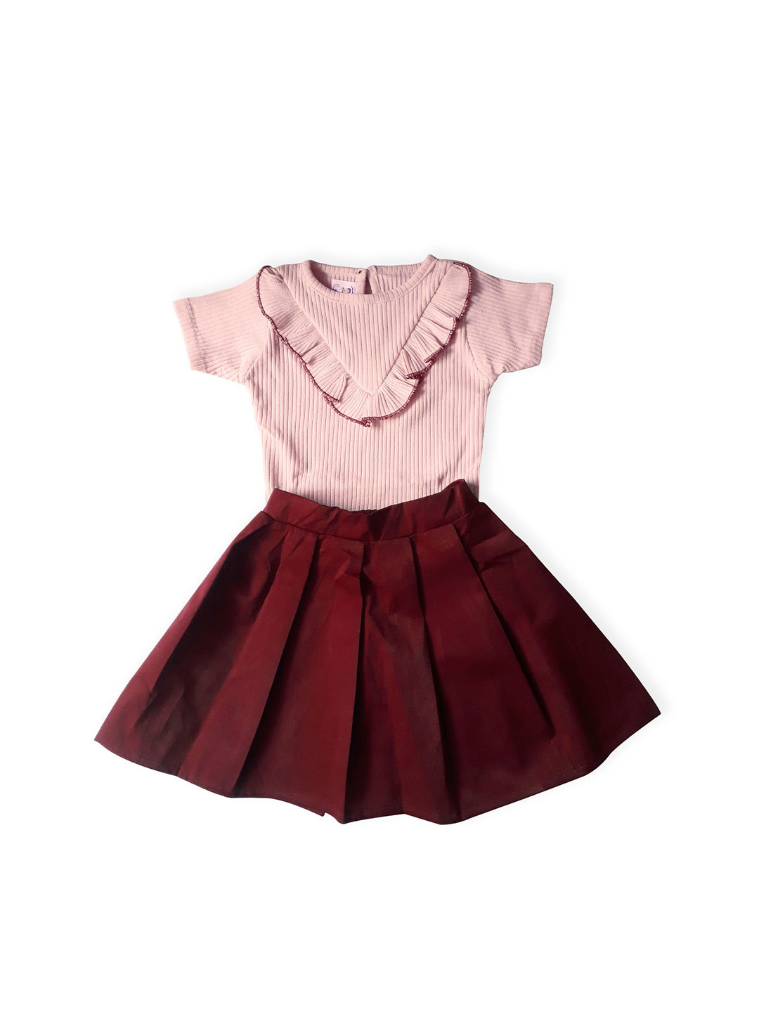 

BAESD Girls Round Neck Top With Skirt, Cream