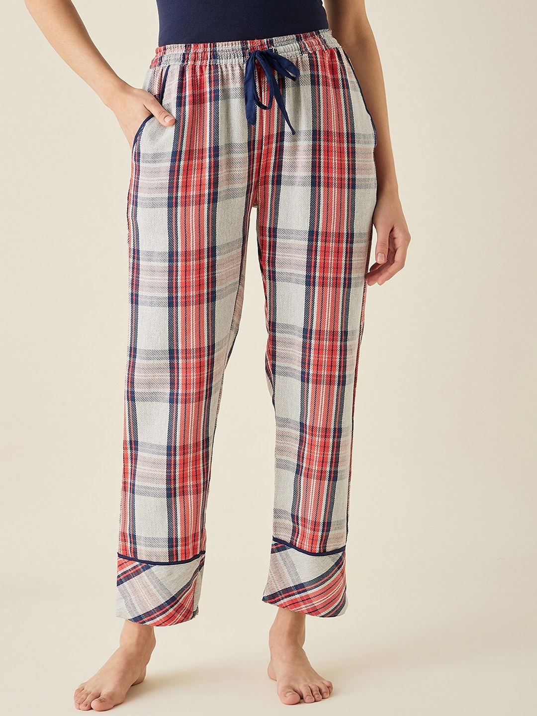 

The Kaftan Company Women Checked Cotton Lounge Pant, Red