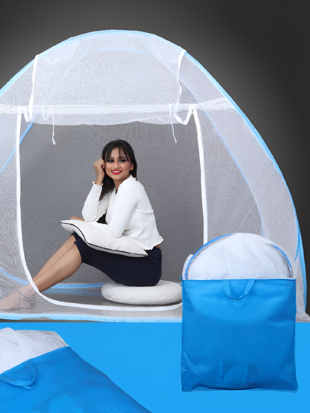 

Aetrius White & Blue King Size Double Bed Foldable Tent Mosquito Net