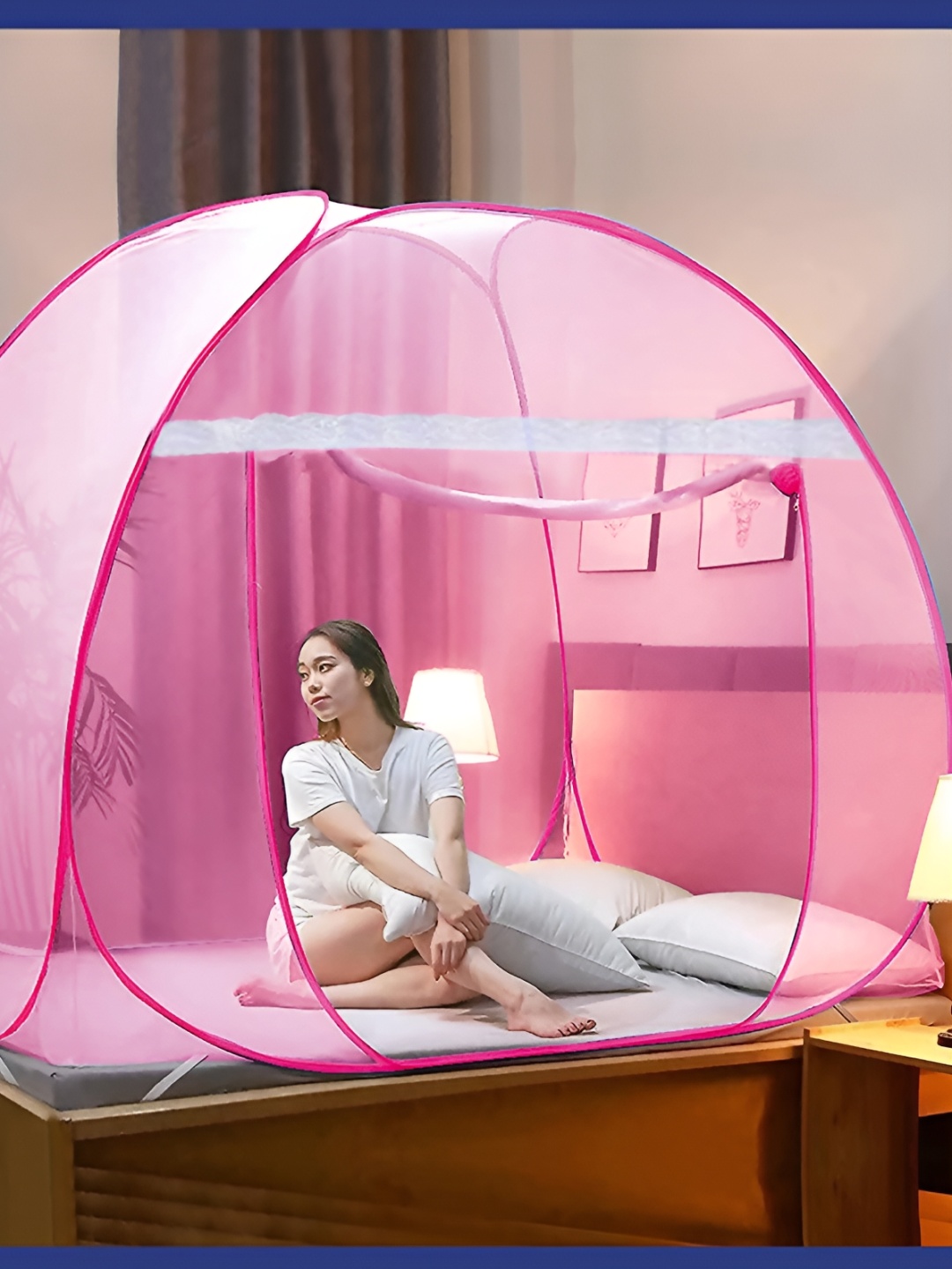 

Aetrius Pink King Size Double Bed Foldable Tent Mosquito Net