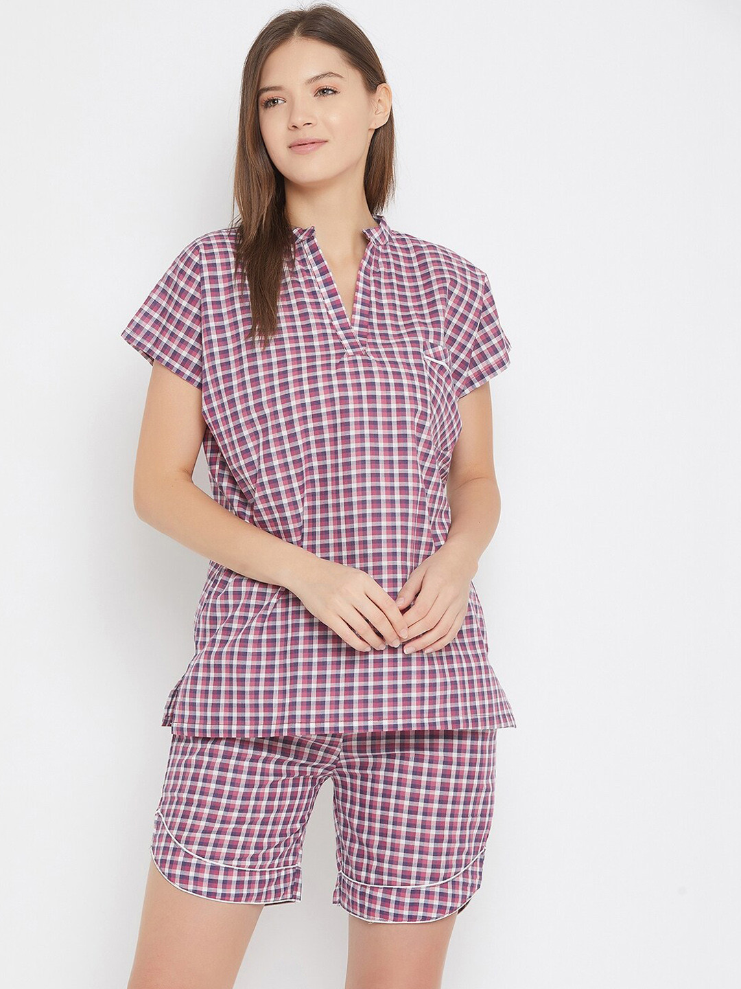 

The Kaftan Company Geometric Printed Pure Cotton Night suit, Pink