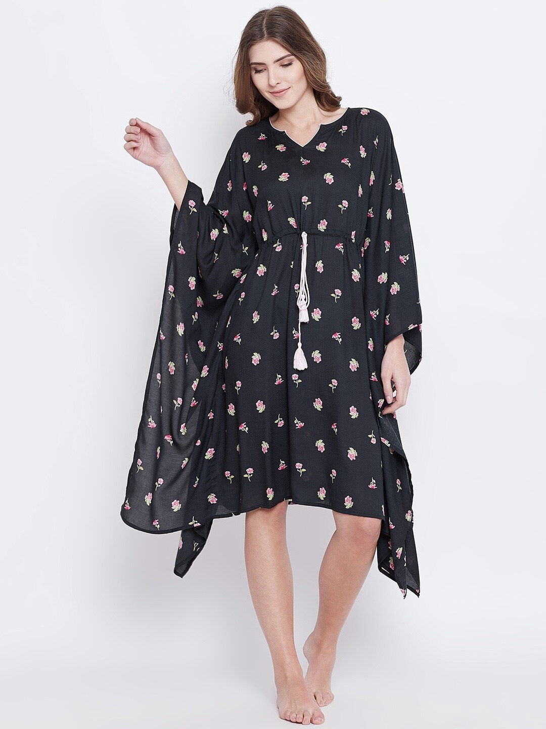 

The Kaftan Company Printed Kaftan Nightdress, Black