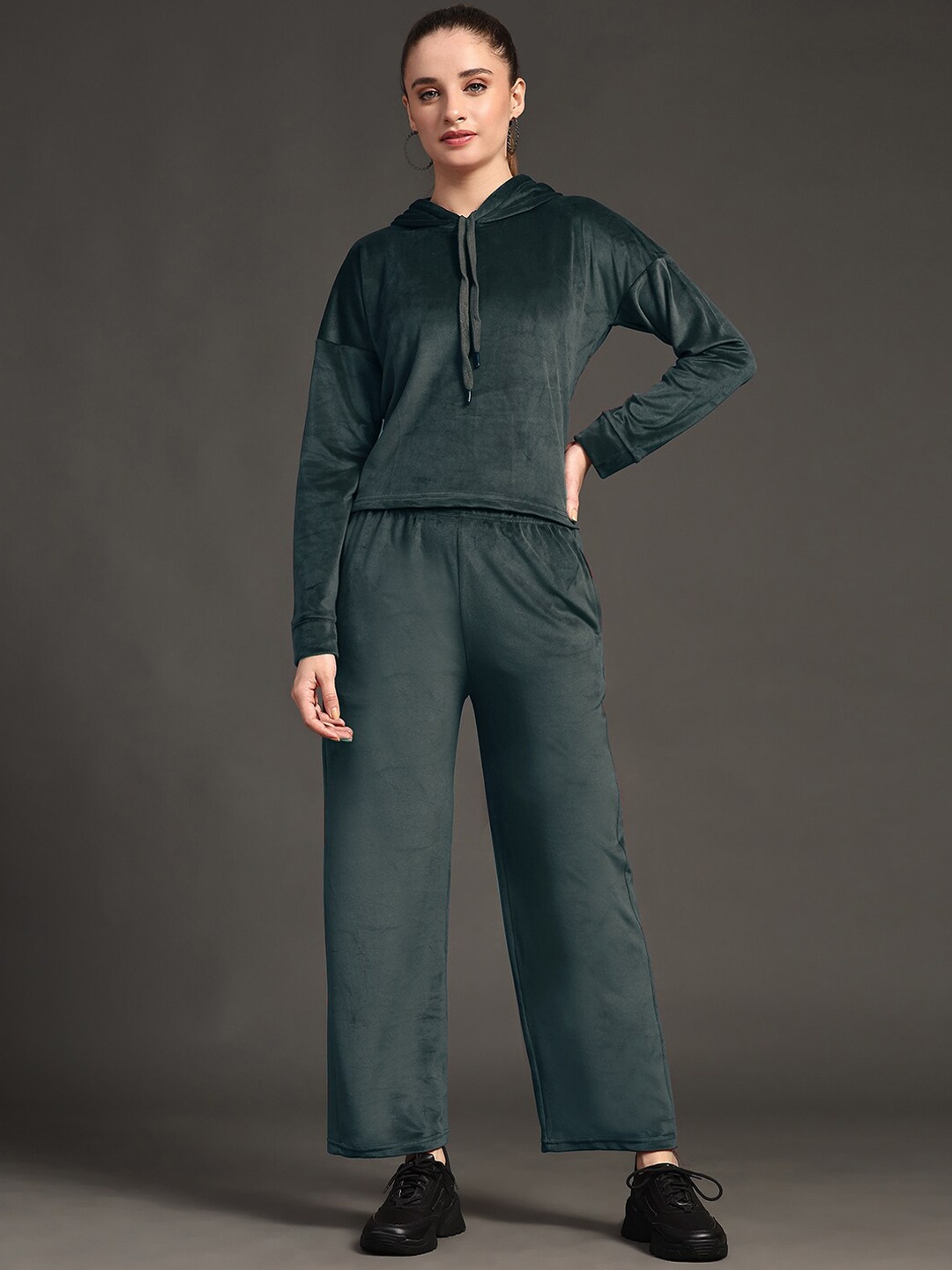 

Ziva Fashion Hooded Long Sleeves Sweatshirt with Trousers, Teal