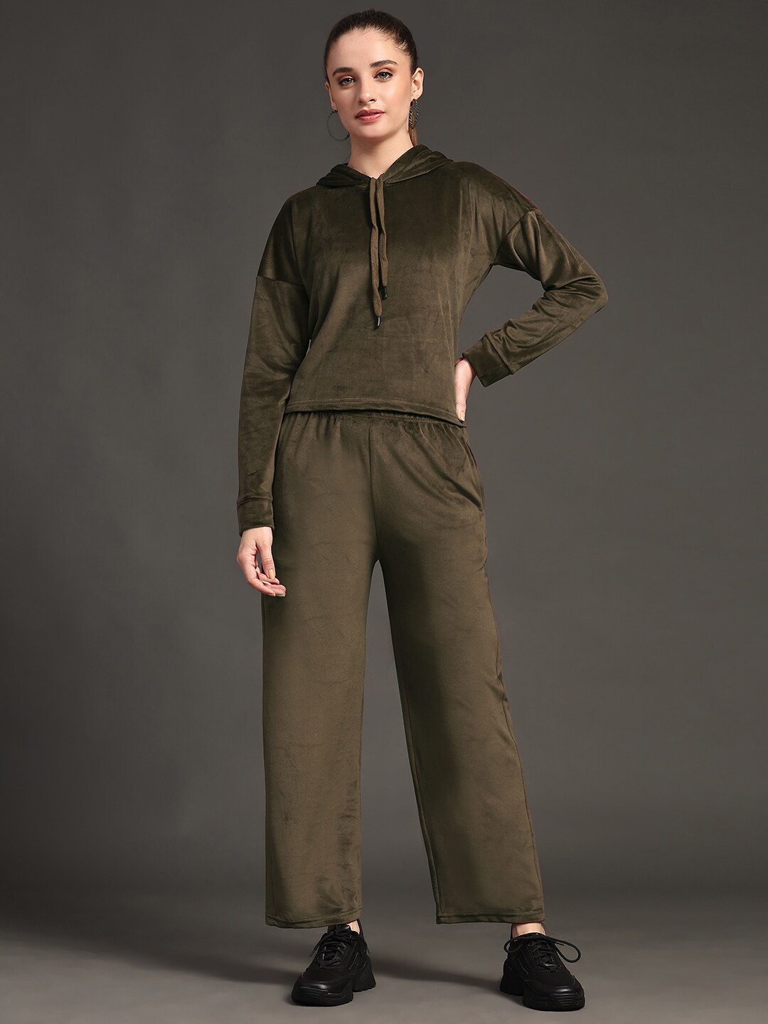 

Ziva Fashion Hooded Long Sleeves Sweatshirt with Trousers, Olive