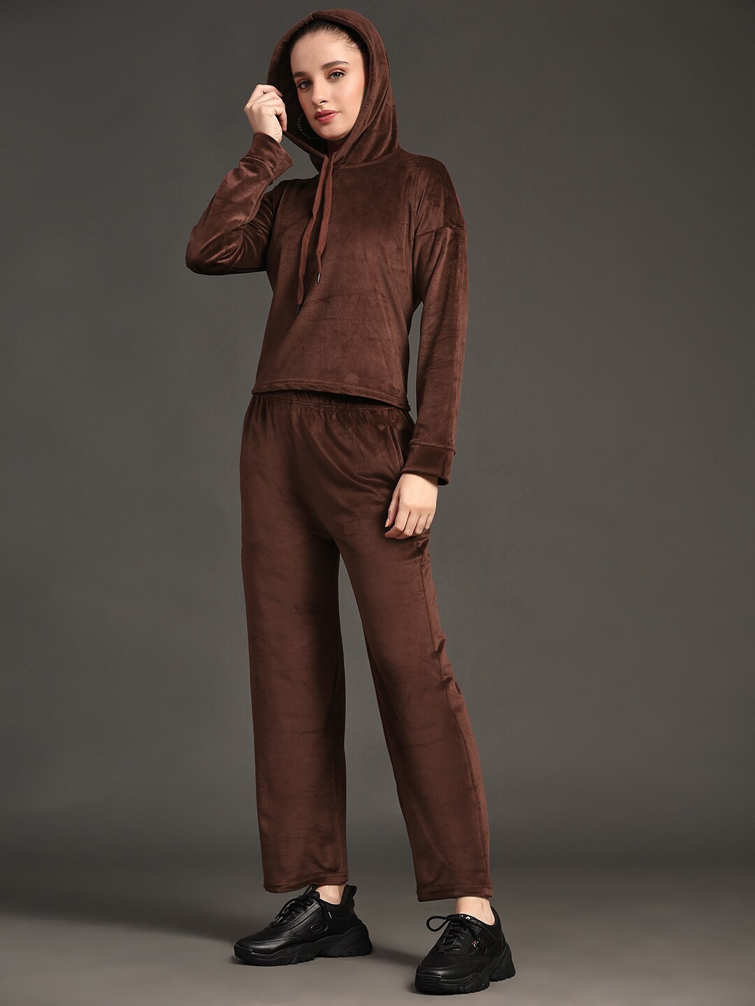 

Ziva Fashion Hooded Long Sleeves Sweatshirt with Trousers, Brown