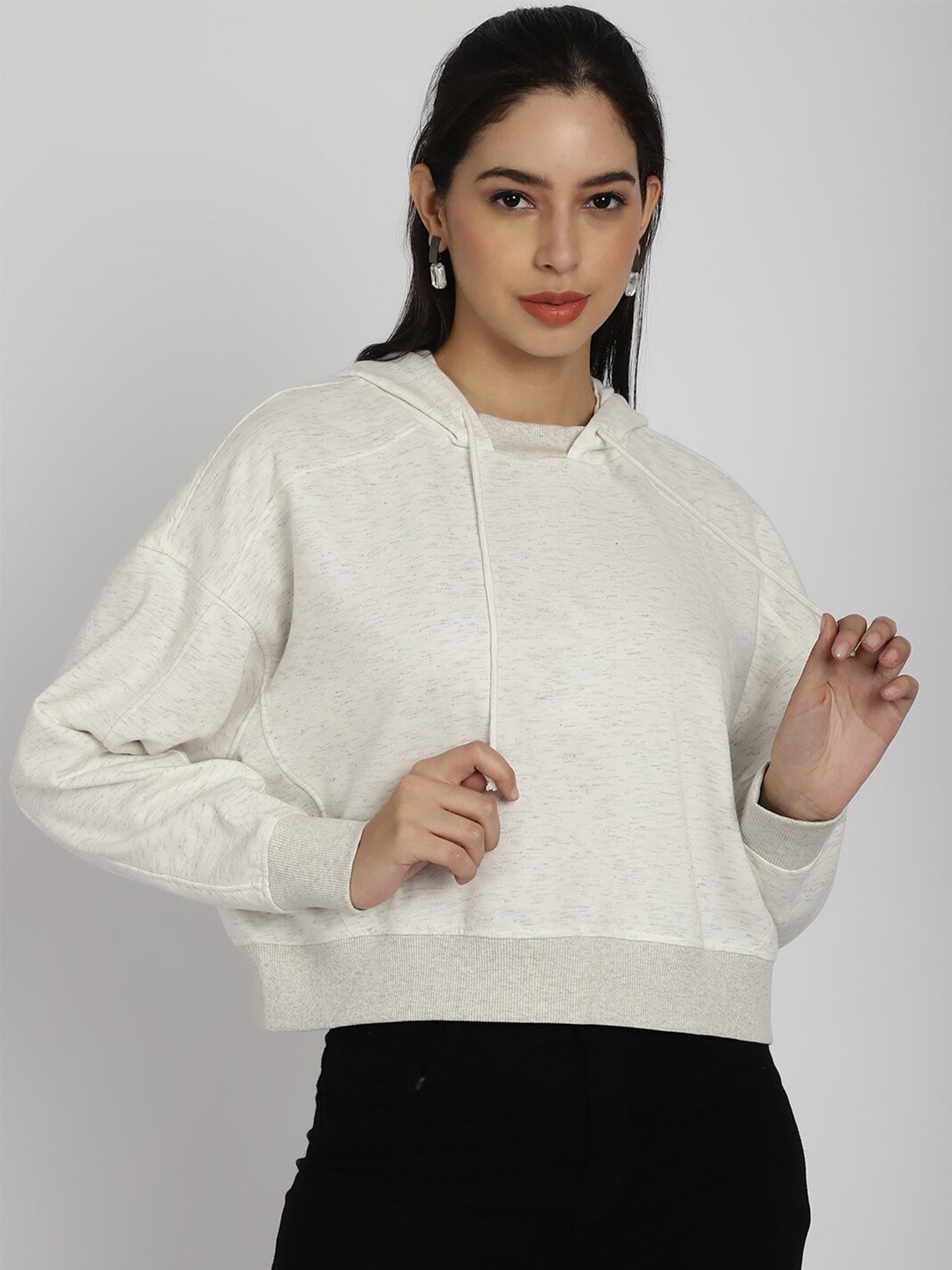 

Rute Hooded Cotton Crop Pullover Sweatshirt, Off white