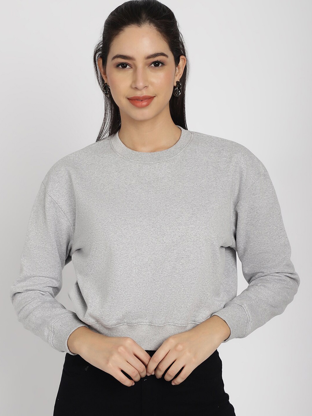 

Rute Round Neck Cotton Crop Sweatshirt, Grey