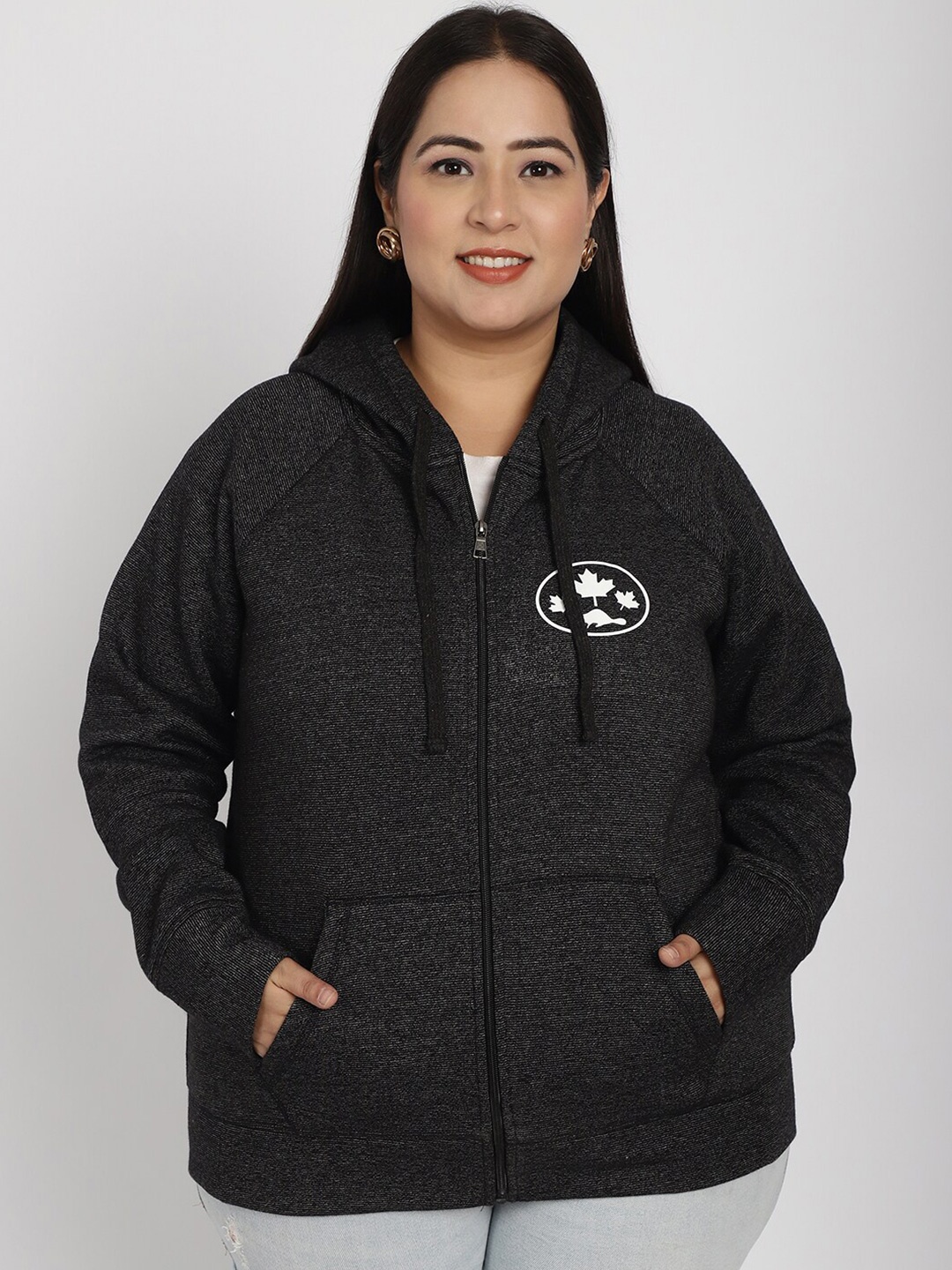 

Rute Plus Size Hooded Cotton Sweatshirt, Grey