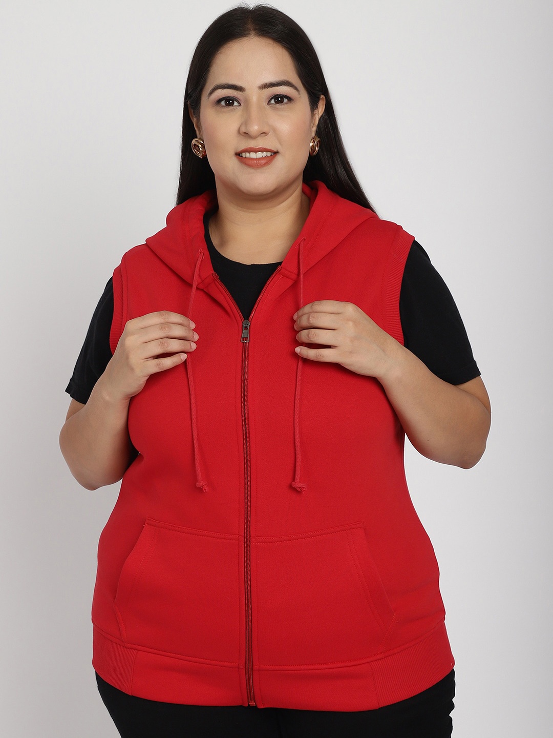 

Rute Plus Size Hooded Cotton Sweatshirt, Red