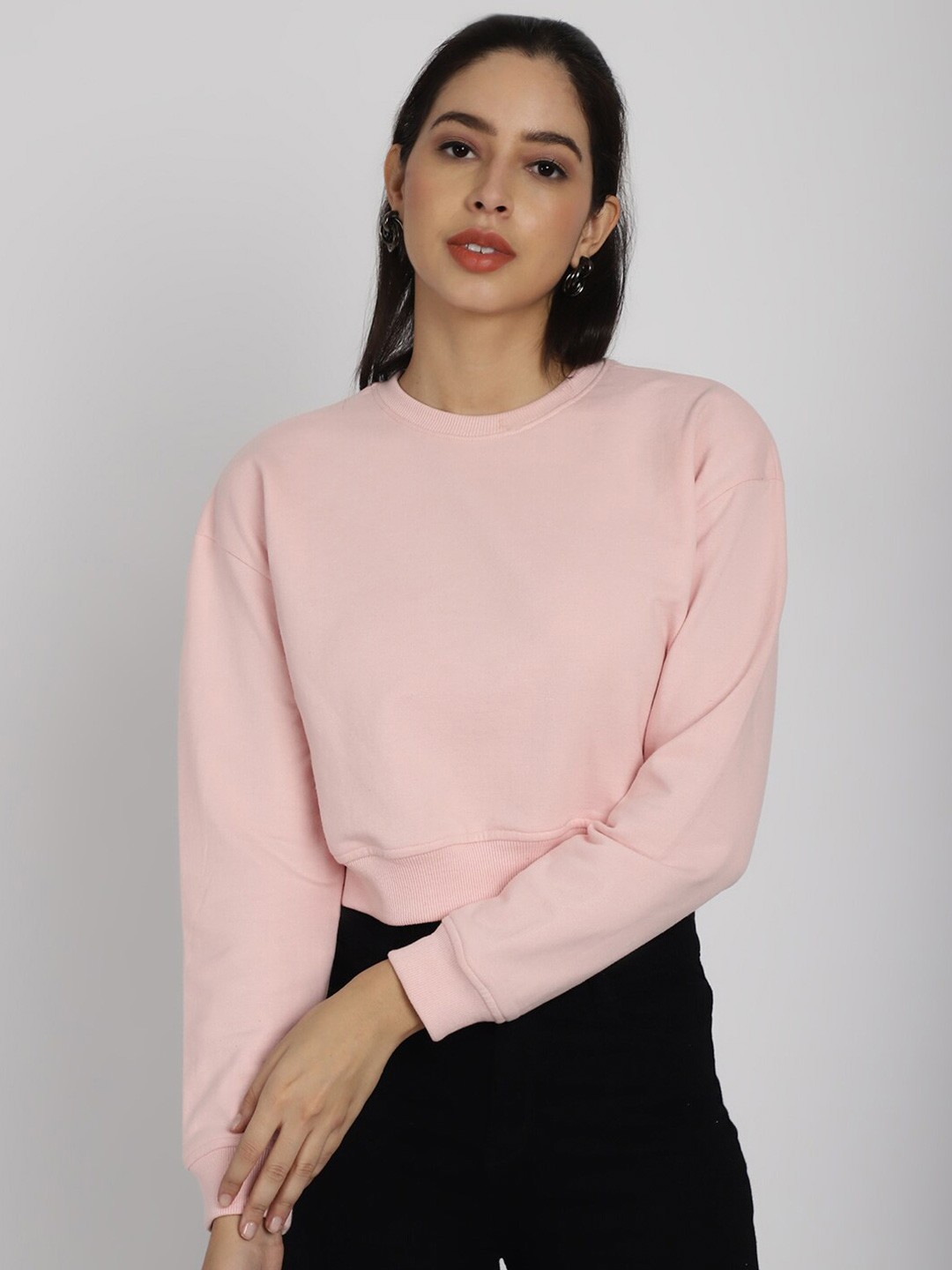 

Rute Long Drop-Shoulder Cotton Crop Sweatshirt, Pink