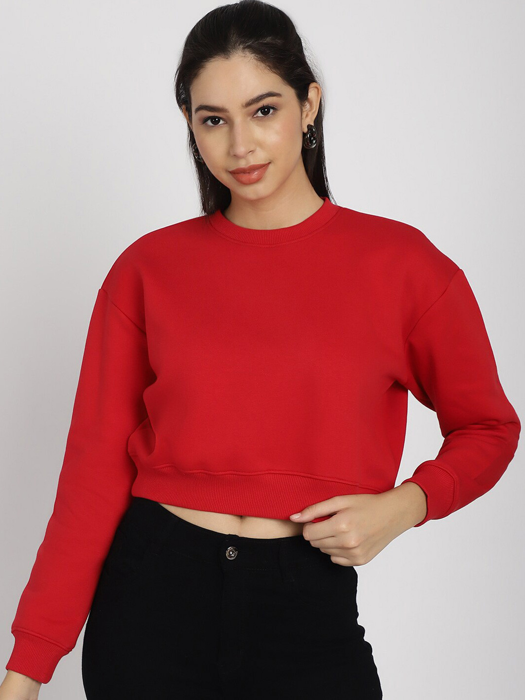 

Rute Long Drop-Shoulder Cotton Crop Sweatshirt, Red
