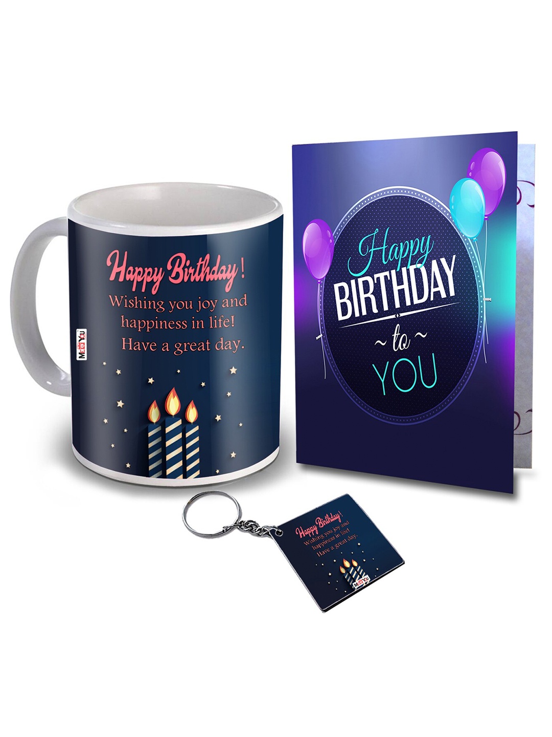 

ME & YOU Blue & White Printed Ceramic Glossy Coffee Mug & Card & Keychain Home Gift Sets