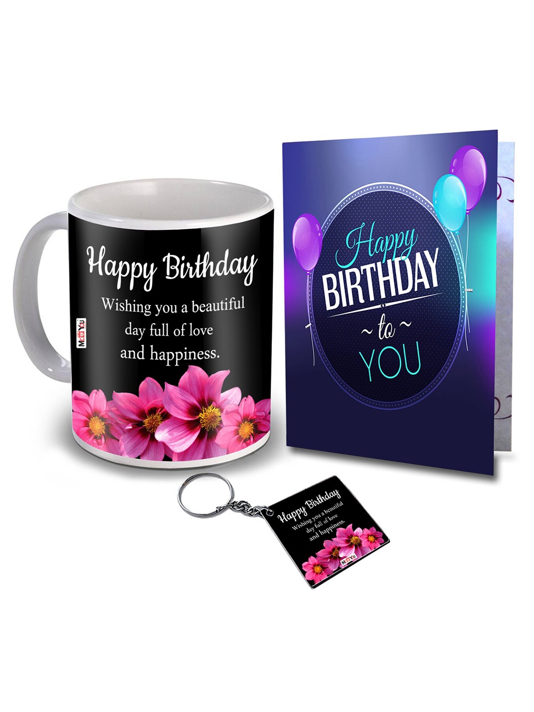 

ME & YOU Black Ceramic Glossy Coffee Mug with Card & Keychain Happy Birthday Gift Set