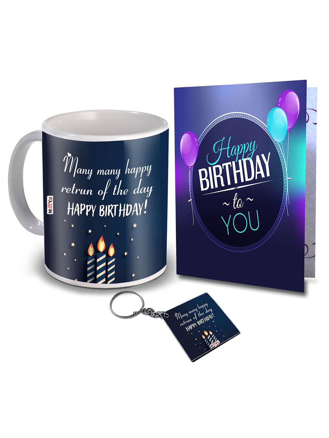 

ME & YOU Blue Ceramic Glossy Coffee Mug with Card & Keychain Happy Birthday Gift Set