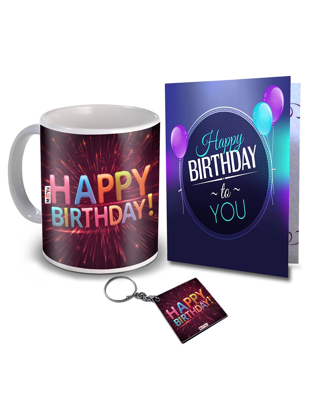 

ME & YOU Maroon & Blue Coffee Mug Birthday Greeting Card & Keychain Home Gift Set