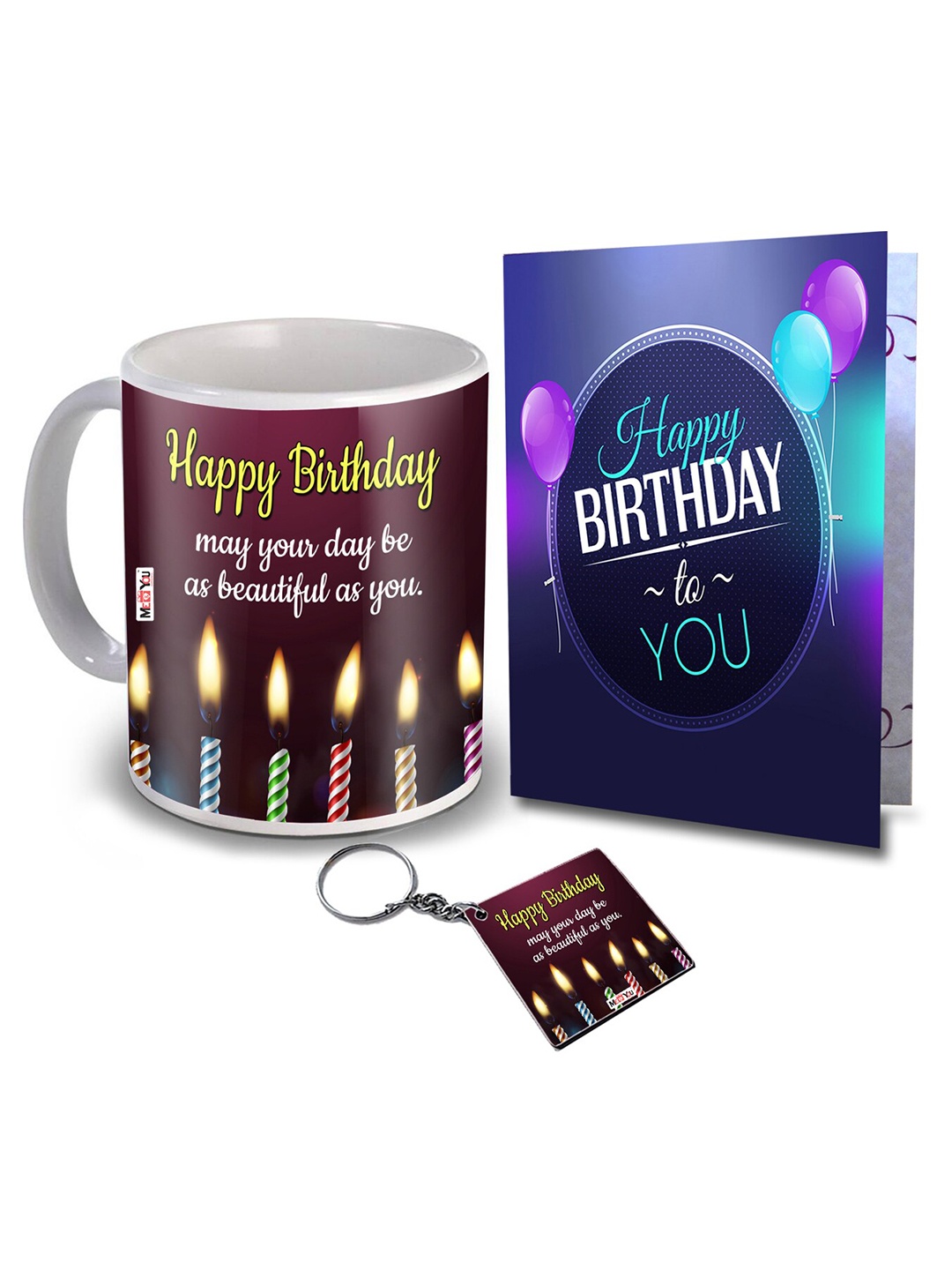 

ME & YOU Blue 3 Pieces Slogans Printed Ceramic Glossy Mug & Card with Keychain 325 ml, Navy blue