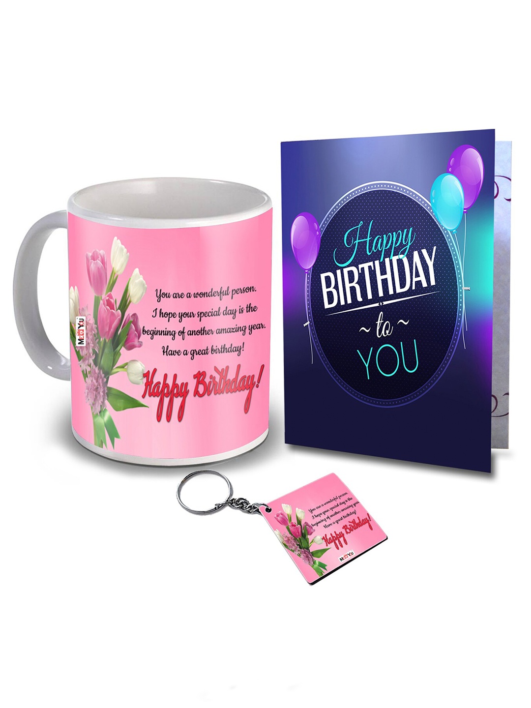 

ME & YOU Pink 3 Pieces Slogans Printed Ceramic Glossy Mug & Card with Keychain 325 ml