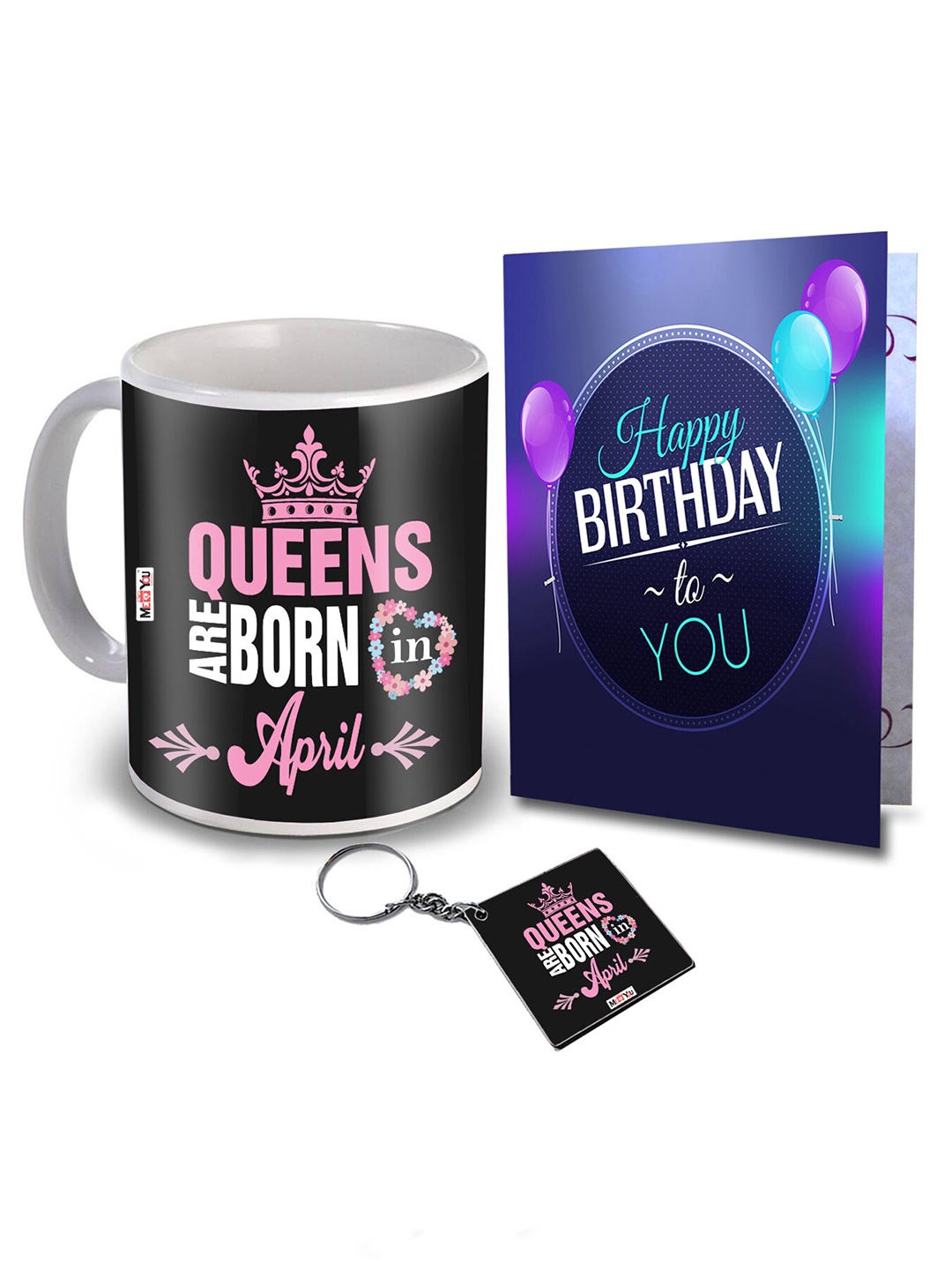 

ME & YOU Black 3 Pcs Printed Coffee Mug with Card & Keychain Happy Birthday Gift Set