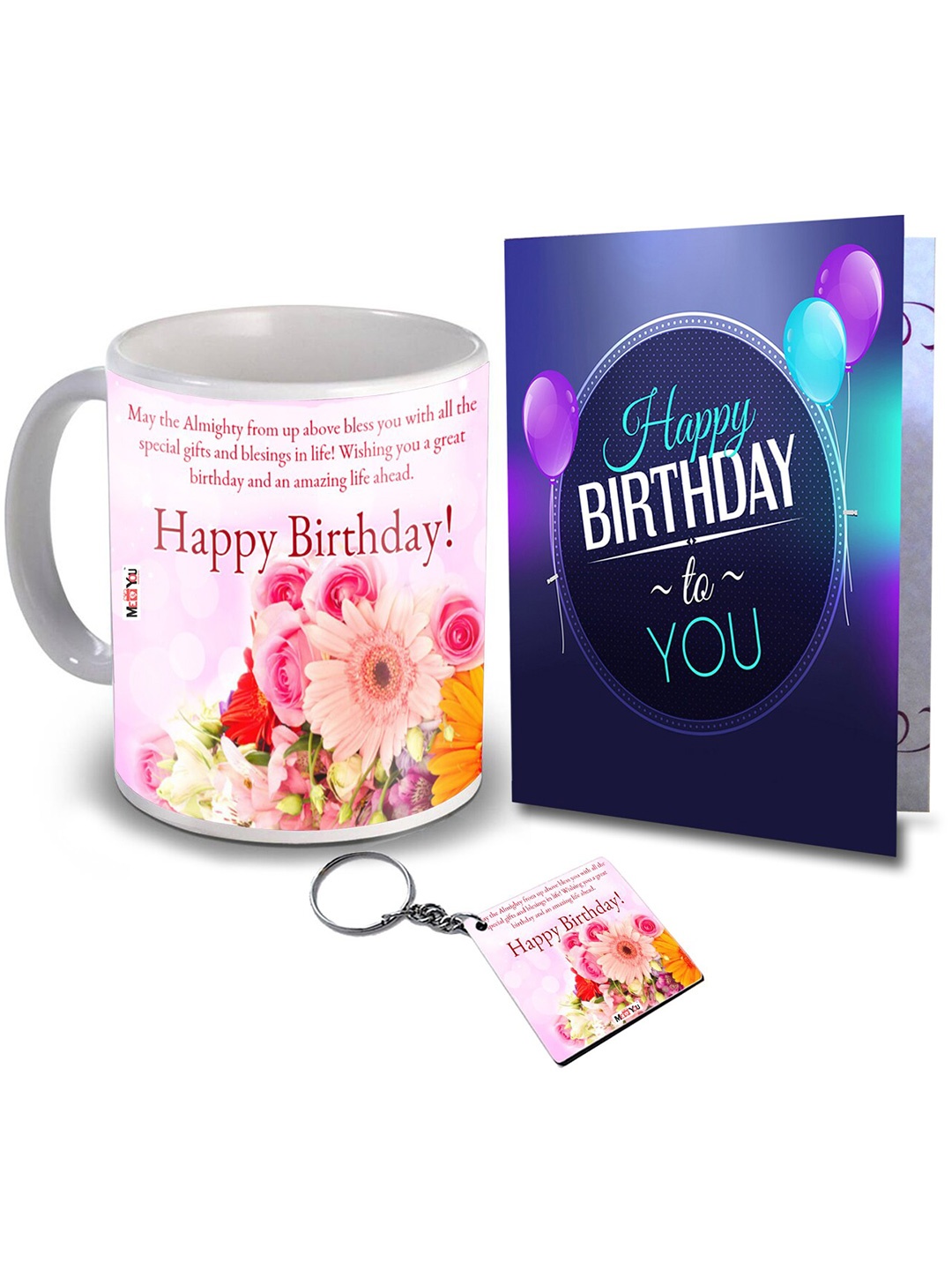 

ME & YOU Blue 3 Pieces Coffee Mug Birthday Greeting Card & Keychain Home Gift Set, Navy blue