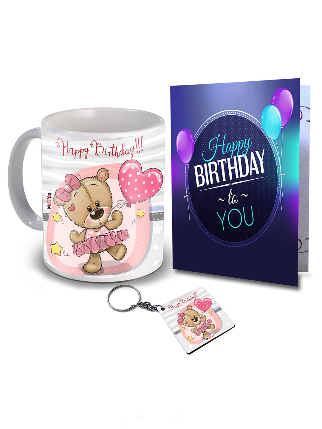 

ME & YOU Blue 3 pcs Slogans Printed Ceramic Glossy Mug & Card with Keychain 325 ml
