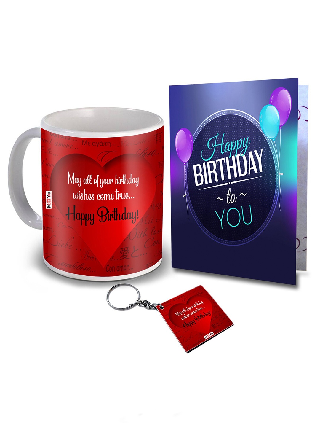 

ME & YOU Red 3 pcs Coffee Mug Birthday Greeting Card & Keychain Home Gift Set 325 ml