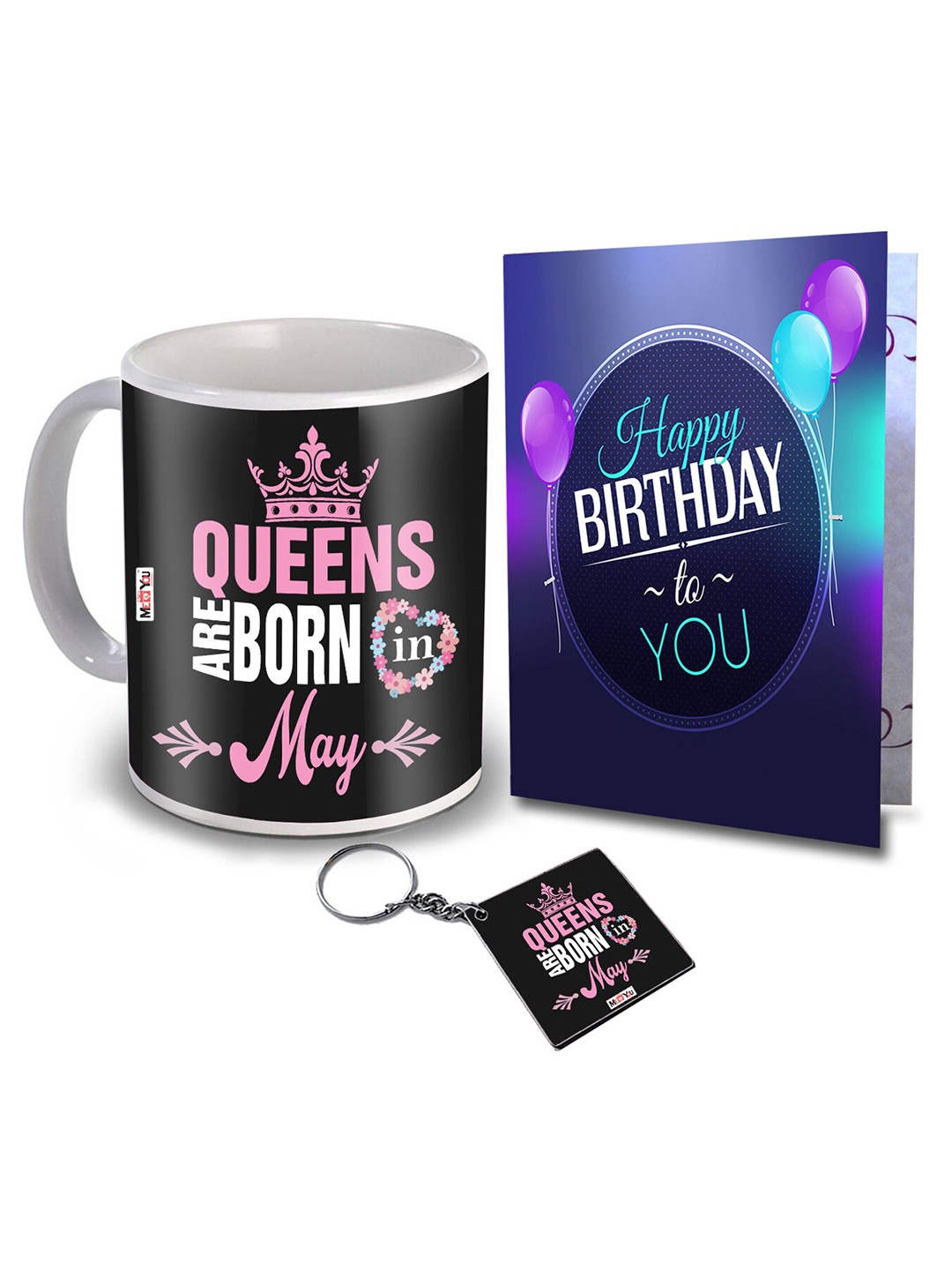 

ME & YOU Black 3pcs Coffee Mug Birthday Greeting Card & Keychain Home Gift Set 325 ml, Navy blue